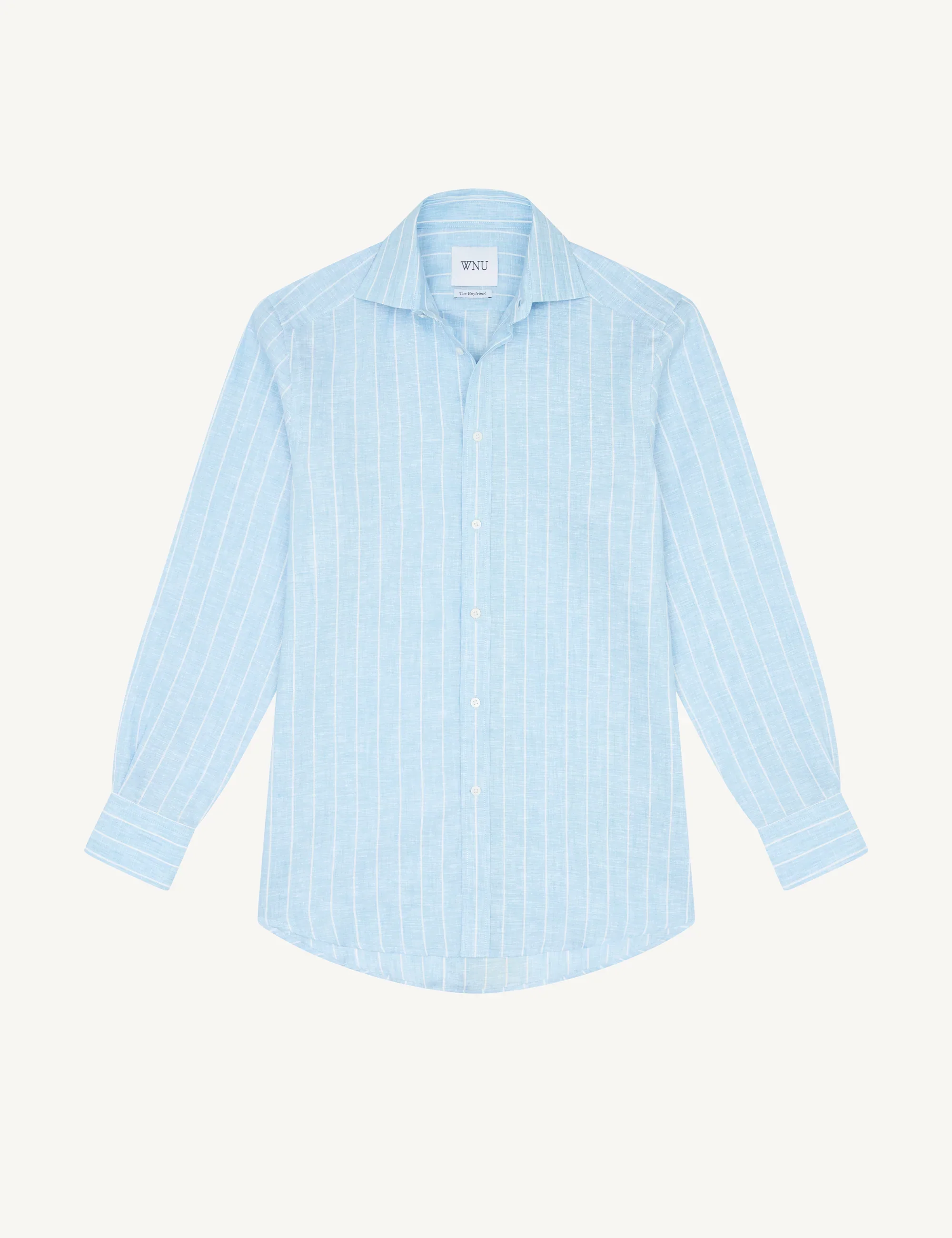 The Boyfriend: Linen, Sky Blue Stripe - With Nothing Underneath