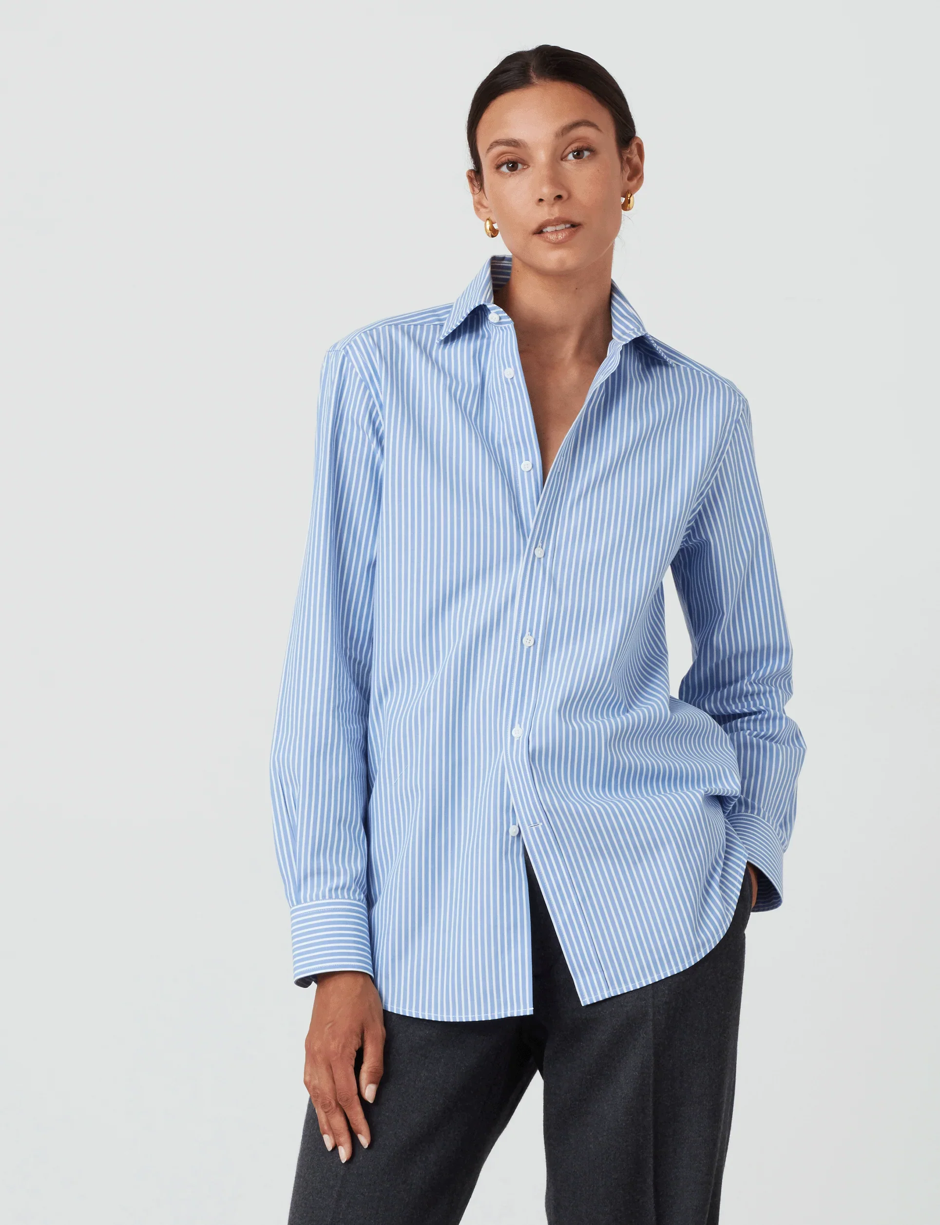 The Boyfriend: Fine Poplin, Inverted Pinstripe - With Nothing Underneath
