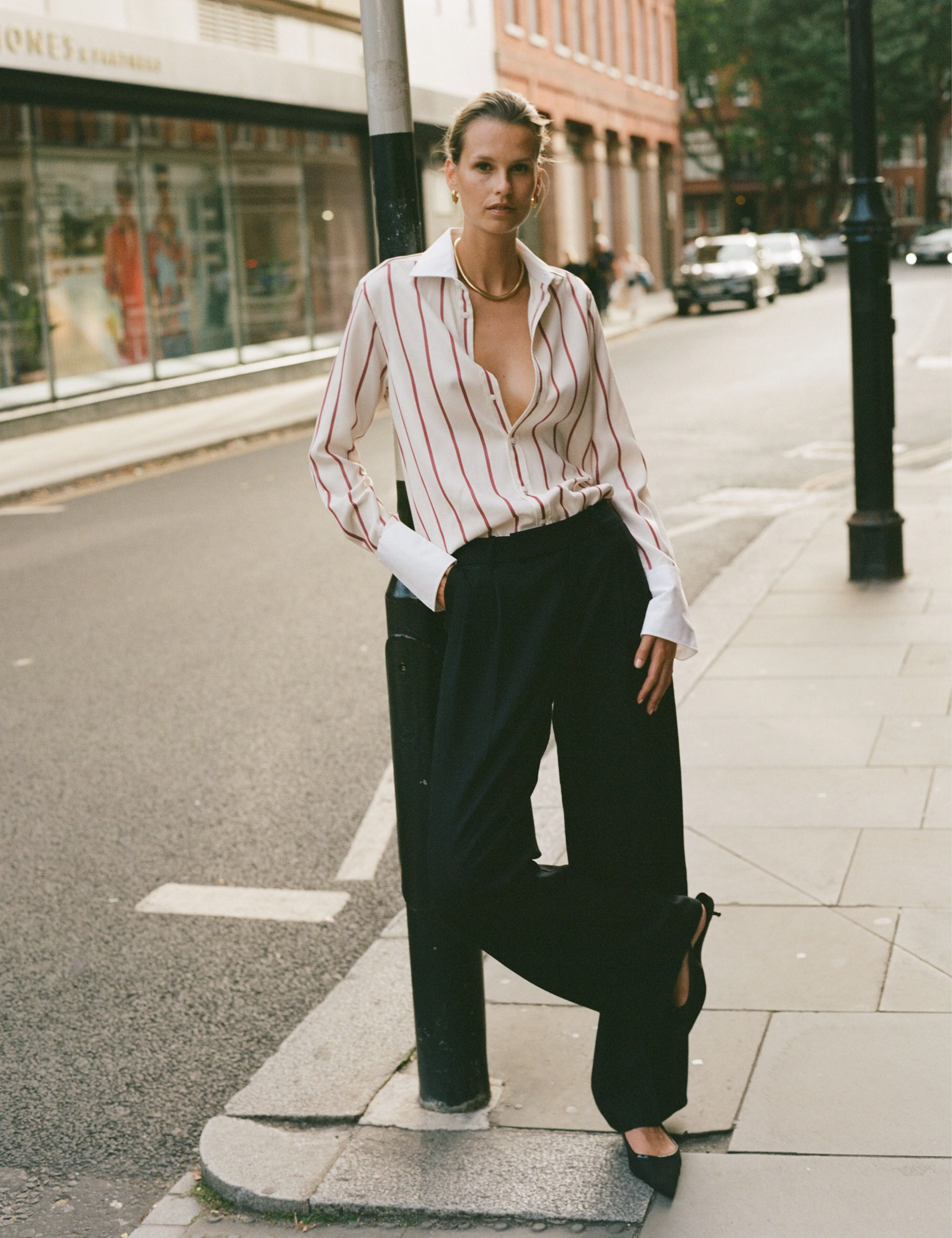 The Boyfriend Exaggerated Cuff: TENCEL™ Lyocell, Burgundy Stripe - With Nothing Underneath