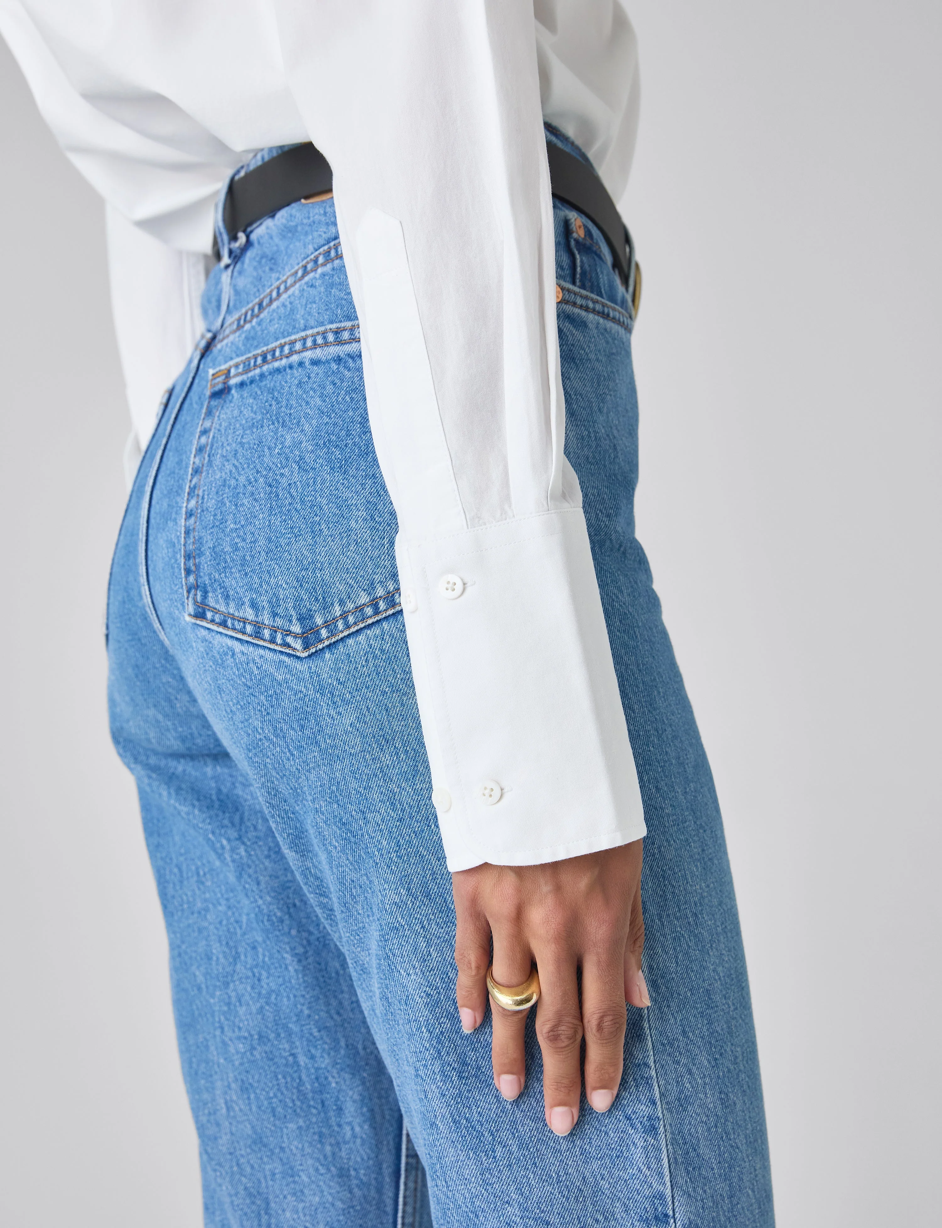 The Boyfriend Exaggerated Cuff: Fine Poplin, White - With Nothing Underneath