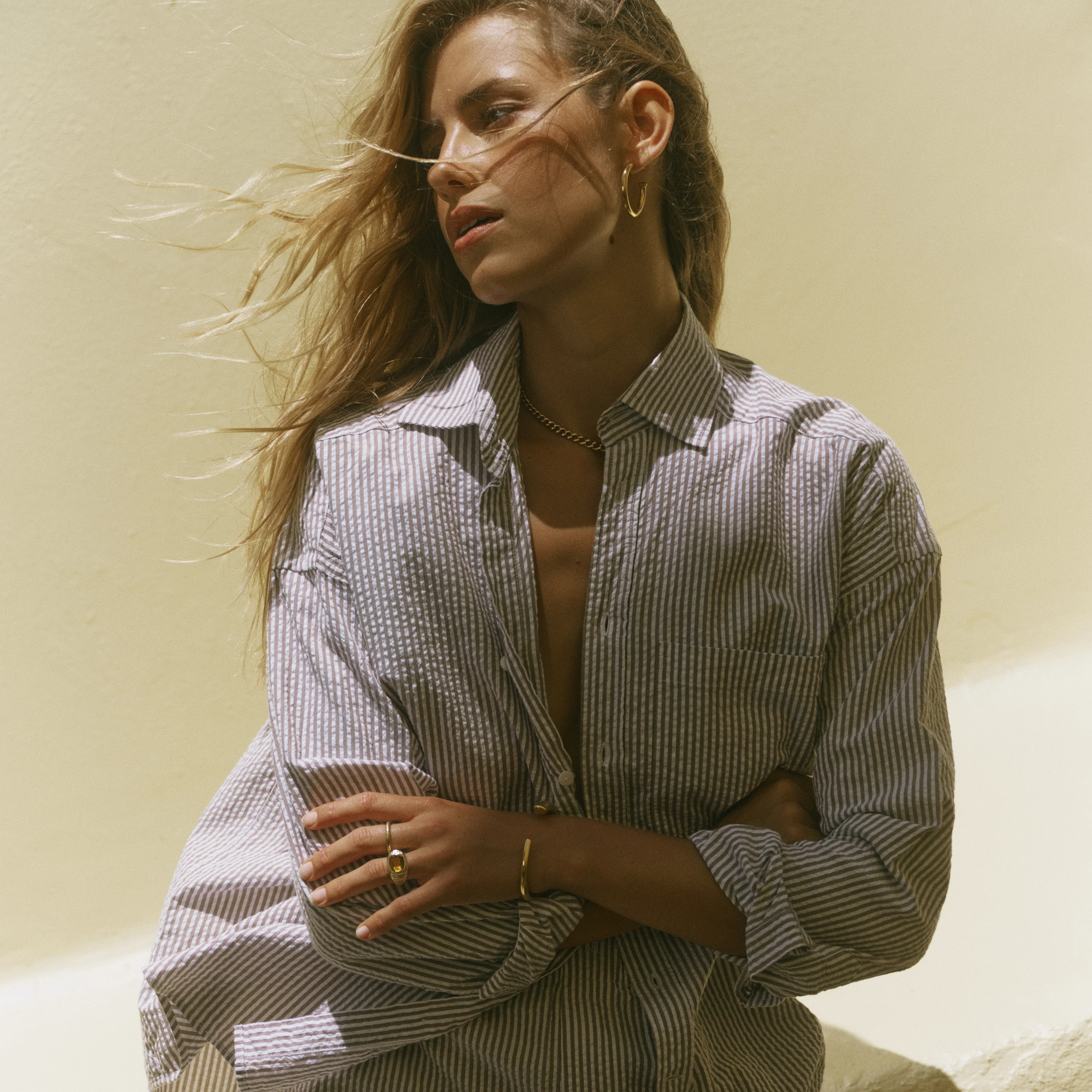 The Weekend: Seersucker, Mocha Stripe - With Nothing Underneath