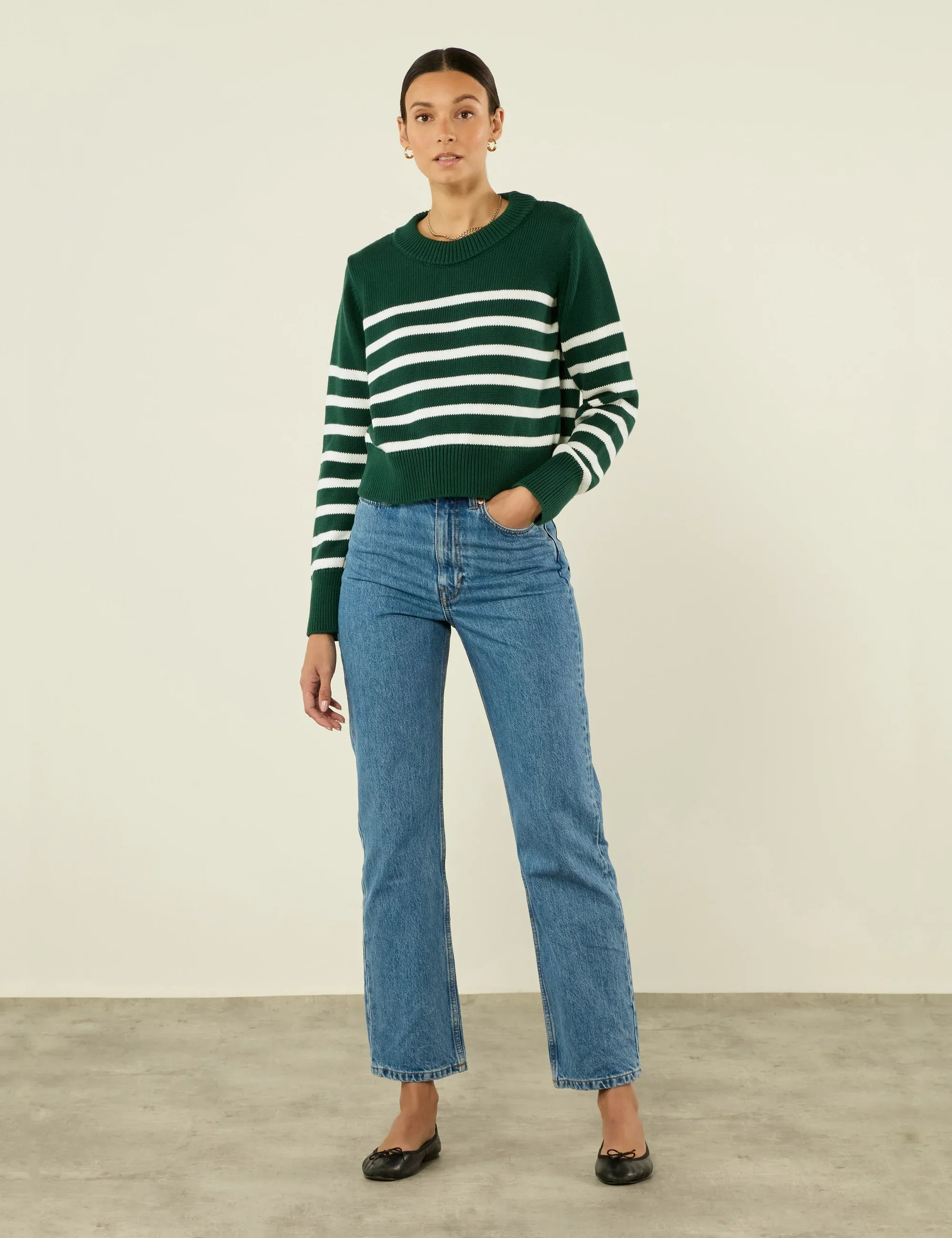 Devon Jumper: Cotton, Green and White Stripe - With Nothing Underneath