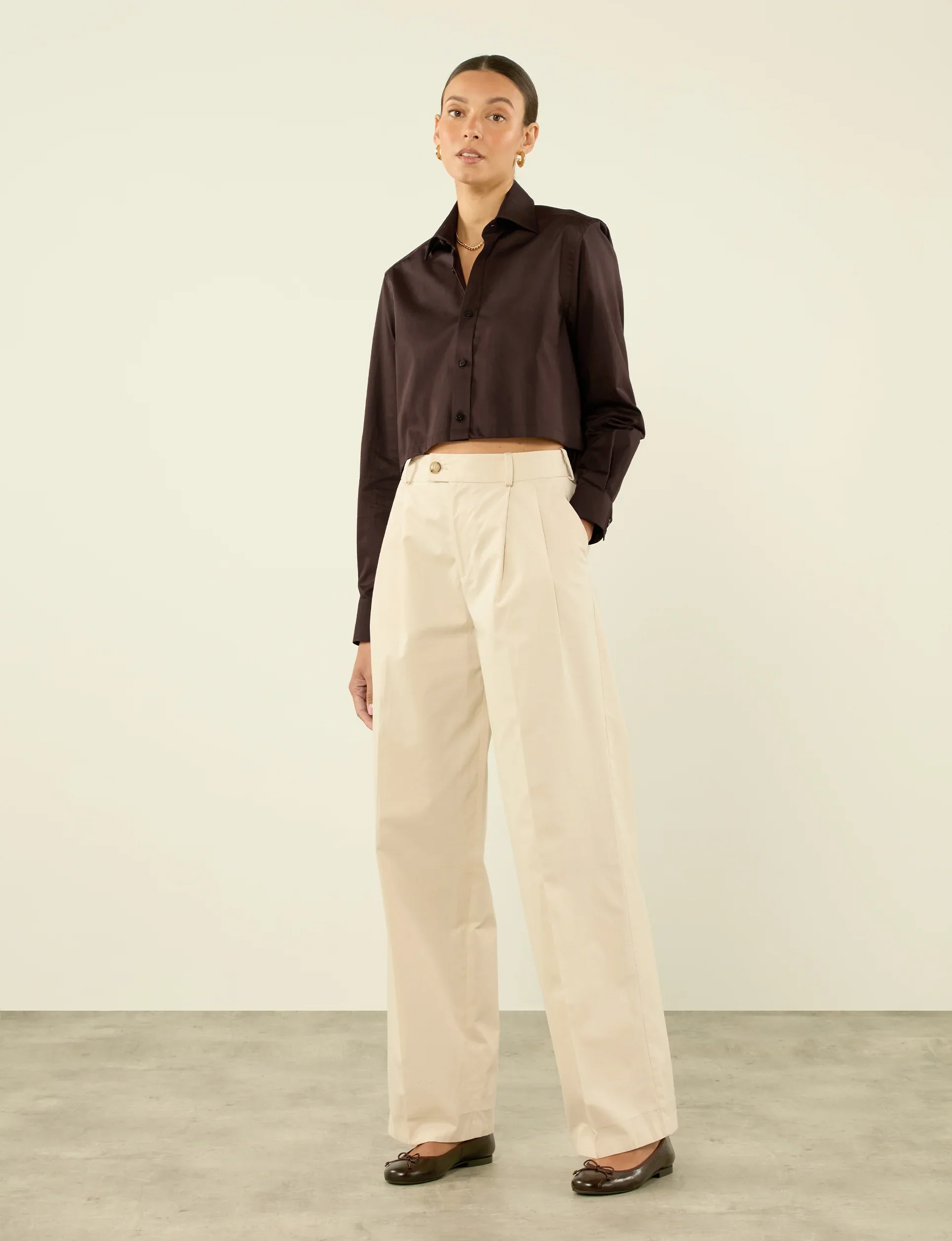 The Cropped: Fine Poplin, Chocolate - With Nothing Underneath