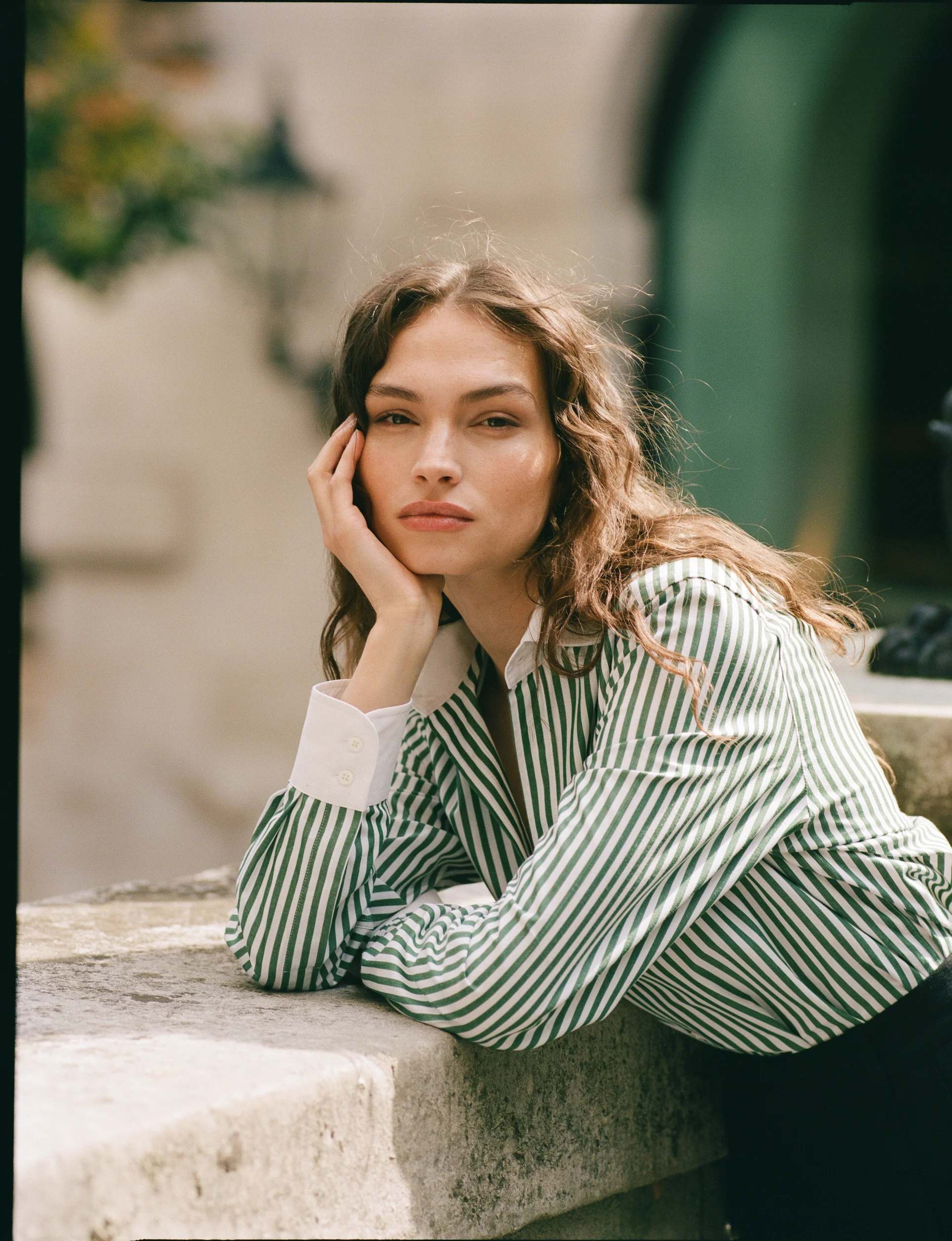 The Boyfriend Contrast: Fine Poplin, Forest Green stripe - With Nothing Underneath