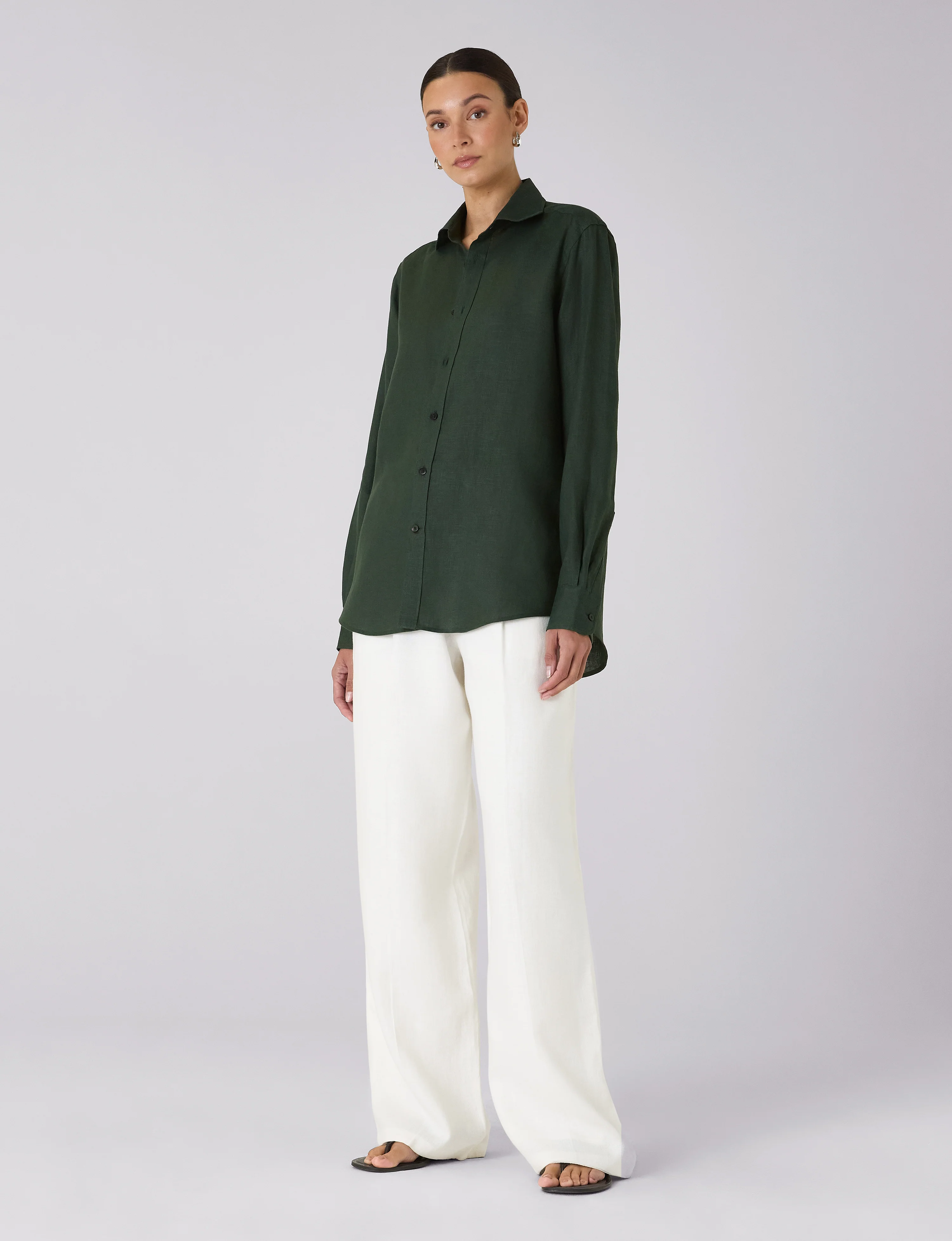 The Boyfriend: Linen, Hunter Green - With Nothing Underneath