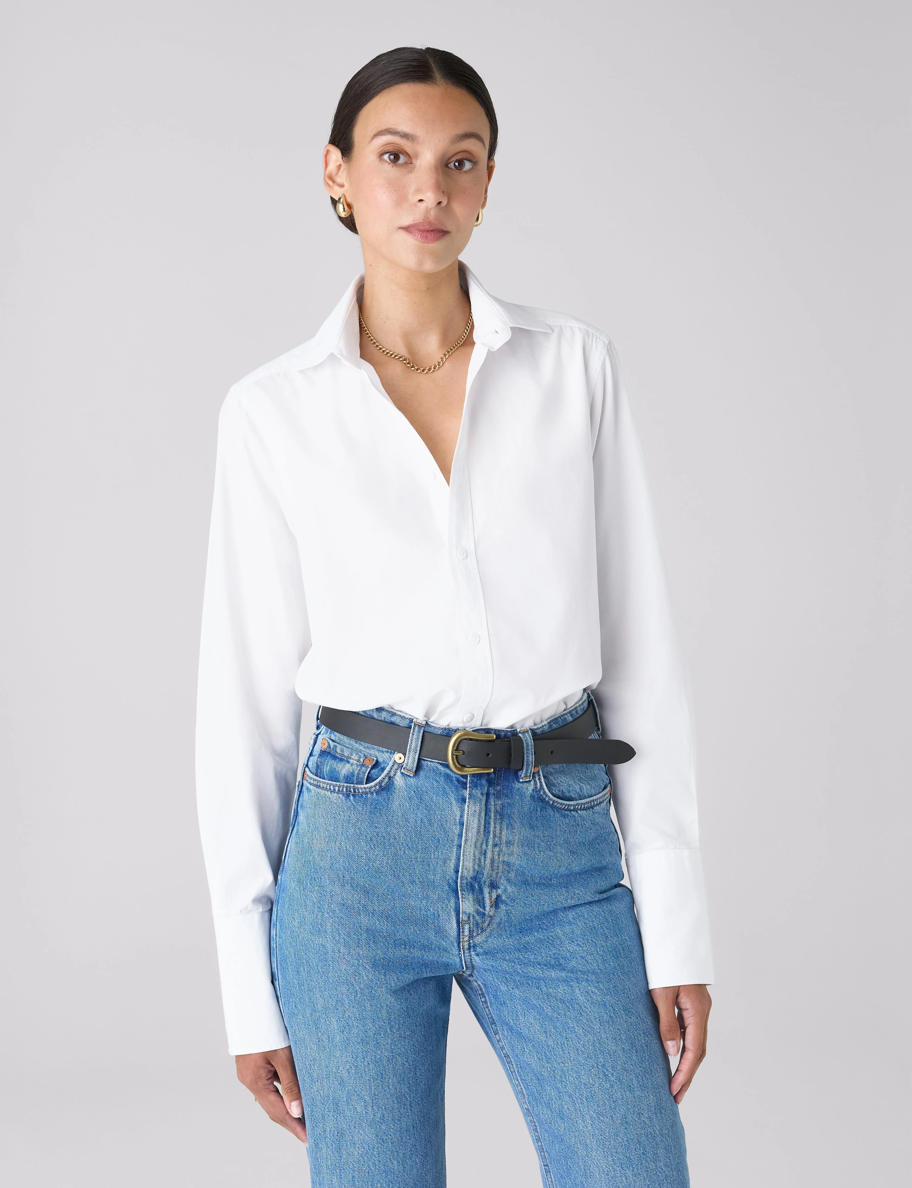 The Boyfriend Exaggerated Cuff: Fine Poplin, White - With Nothing Underneath