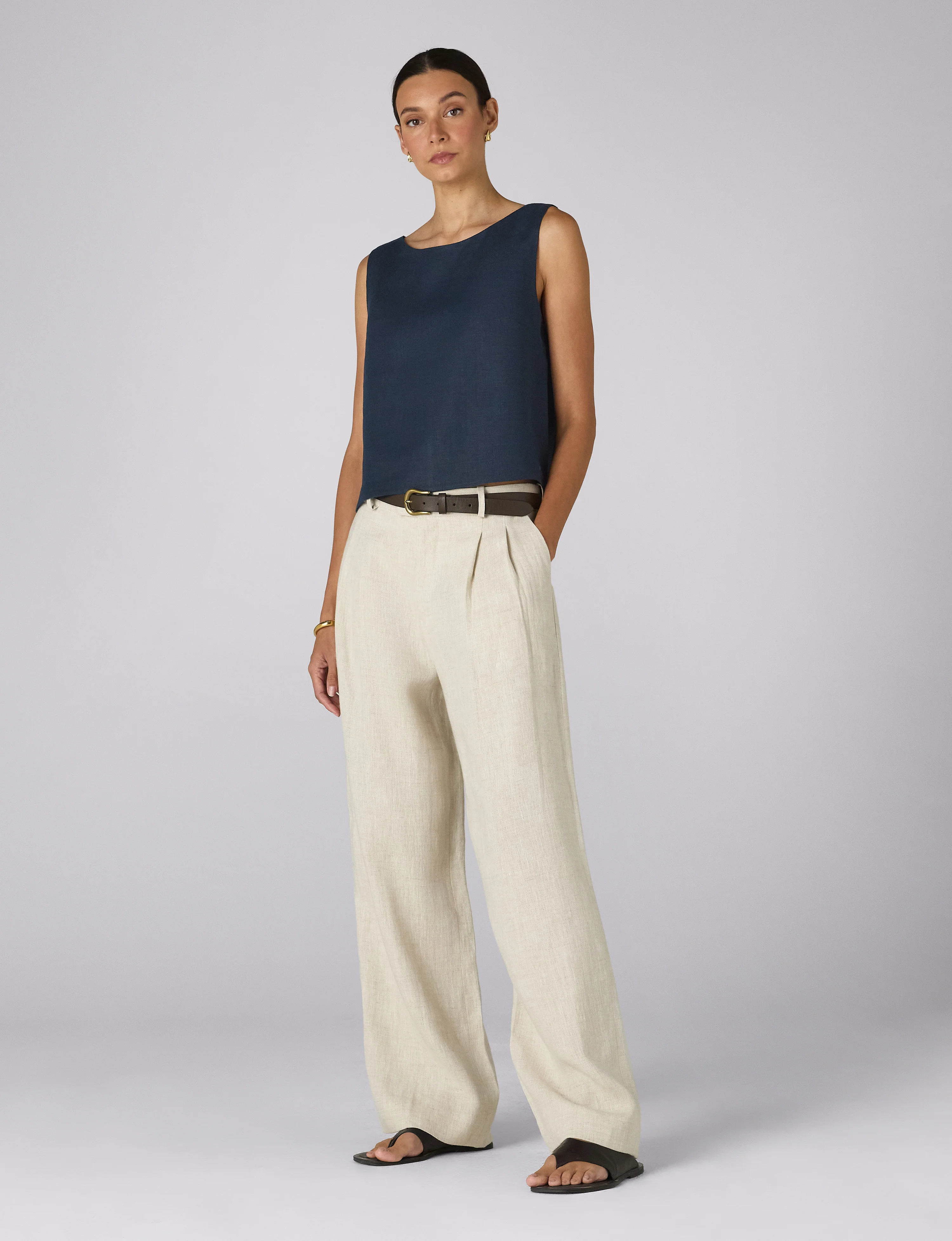 Jackie Top: Linen, Navy Blue - With Nothing Underneath