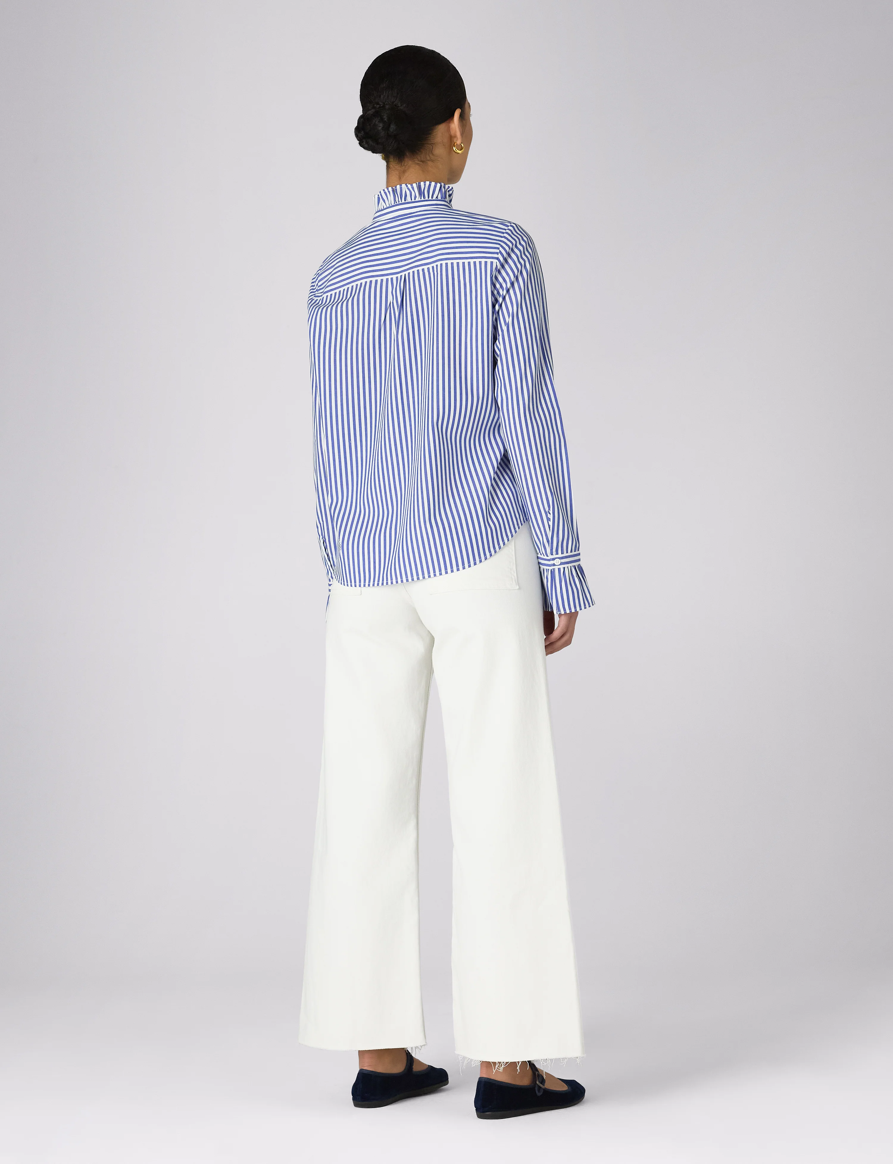 Kew Blouse: Fine Poplin, Royal Blue Stripe - With Nothing Underneath