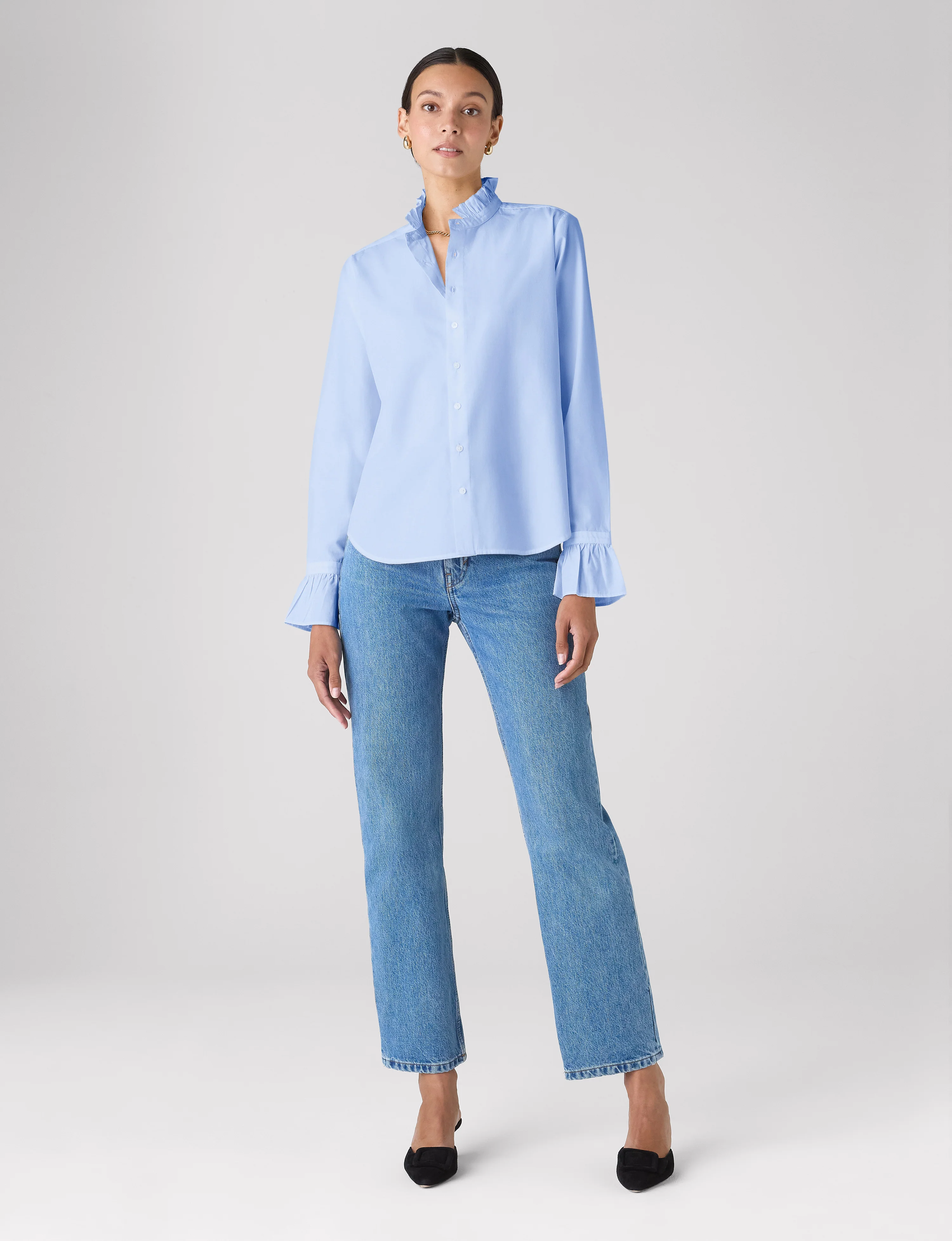 Kew Blouse: Fine Poplin, Sky Blue - With Nothing Underneath