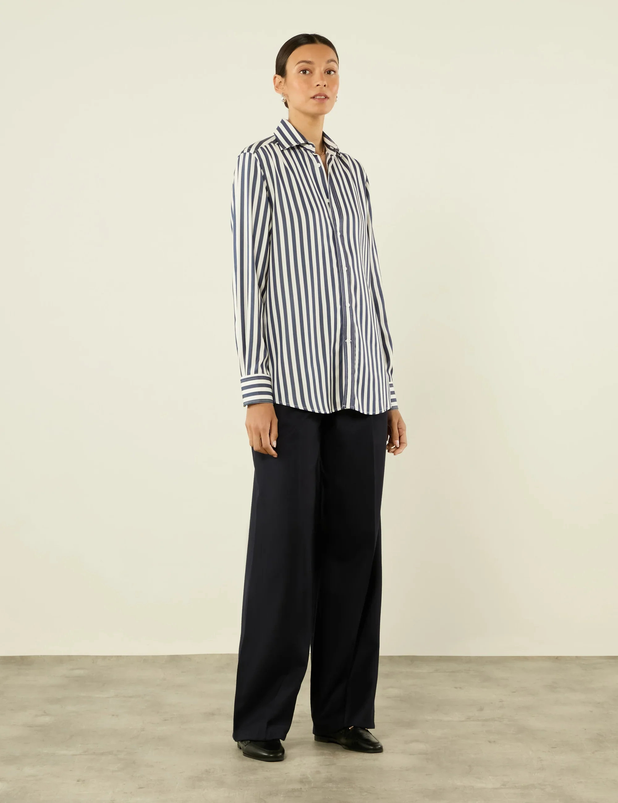The Boyfriend: TENCEL™ Lyocell, Navy Blue Stripe - With Nothing Underneath
