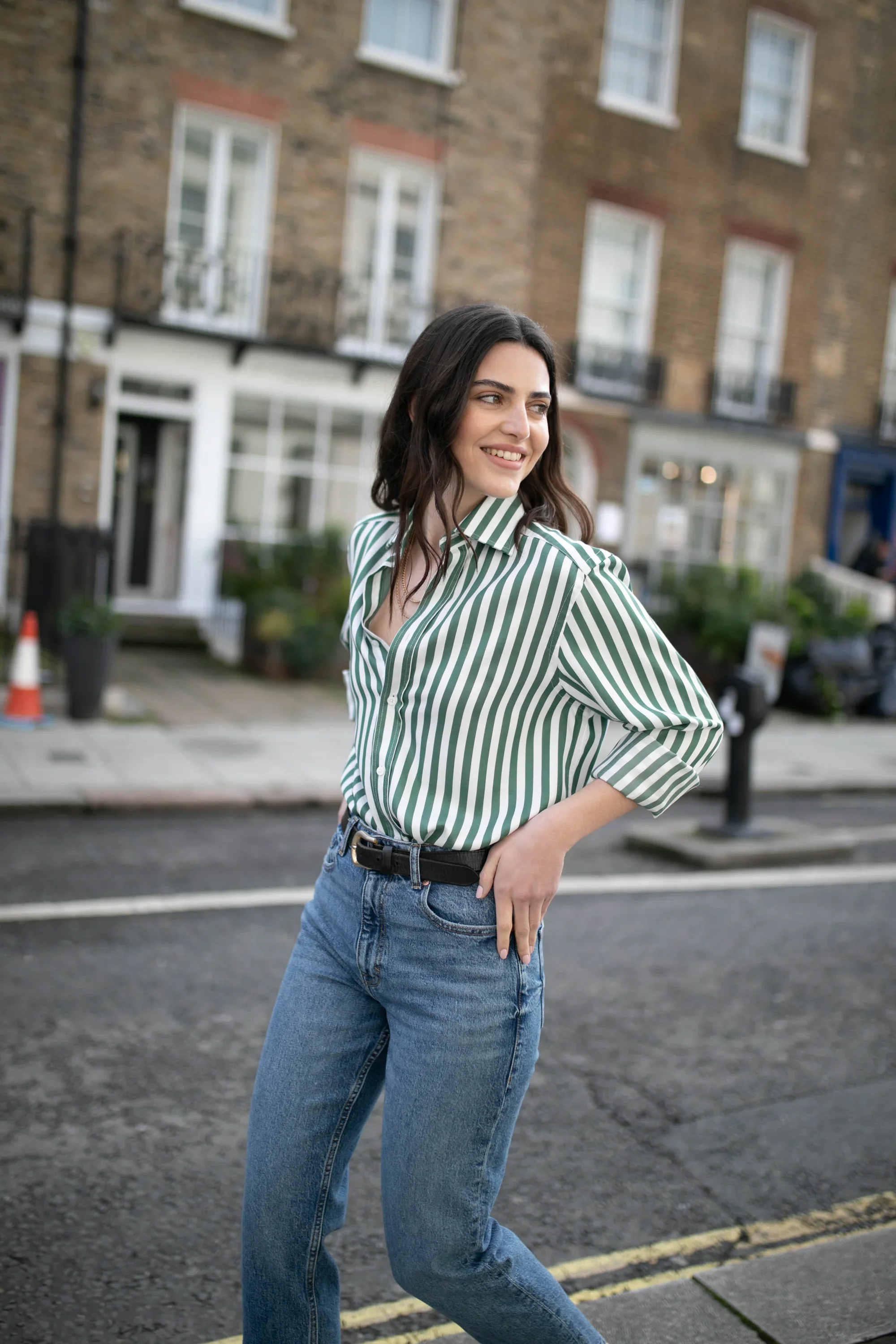 The Boyfriend: TENCEL™ Lyocell, Forest Green Stripe - With Nothing Underneath