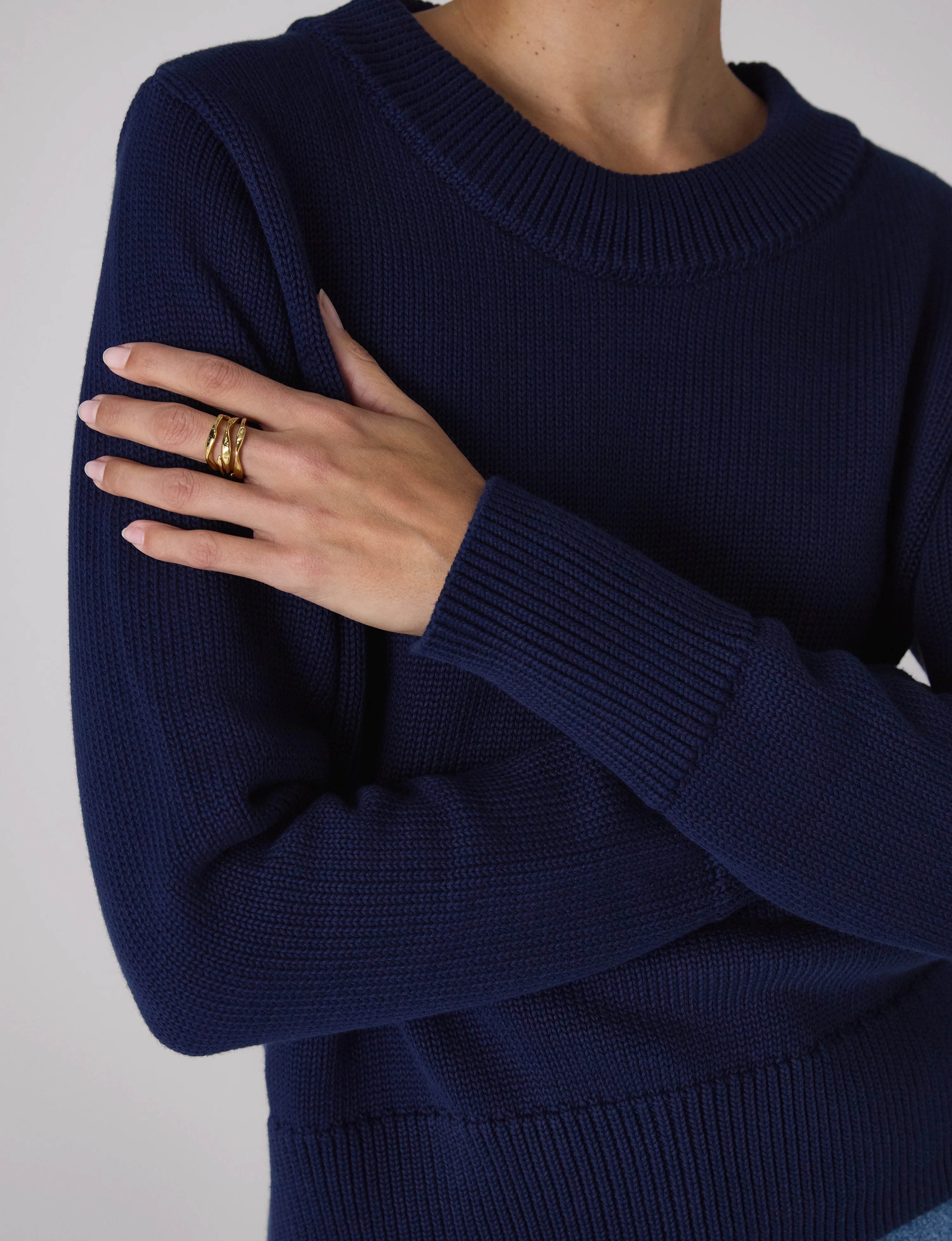 Devon Jumper: Cotton, Navy - With Nothing Underneath