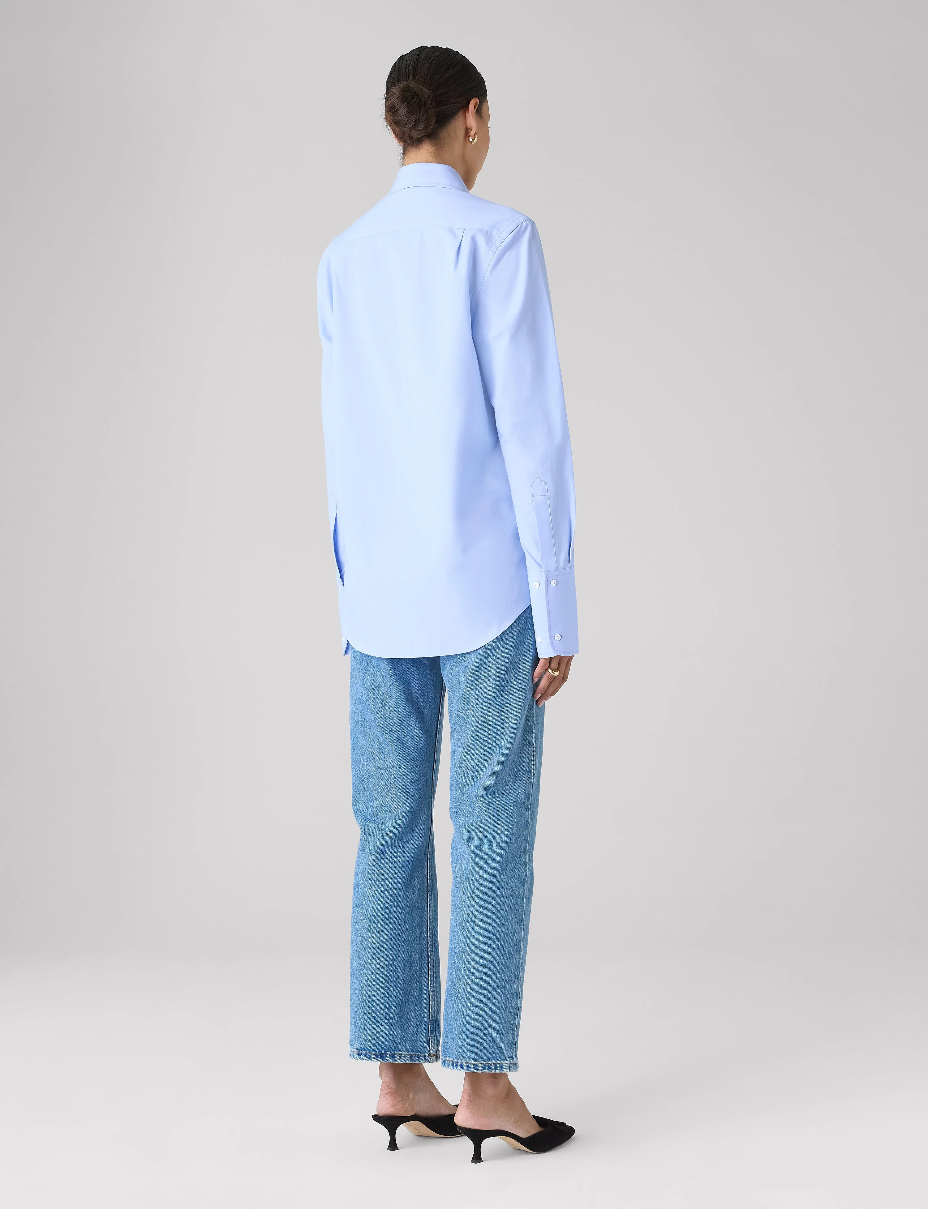The Boyfriend Exaggerated Cuff: Fine Poplin, Sky Blue - With Nothing Underneath