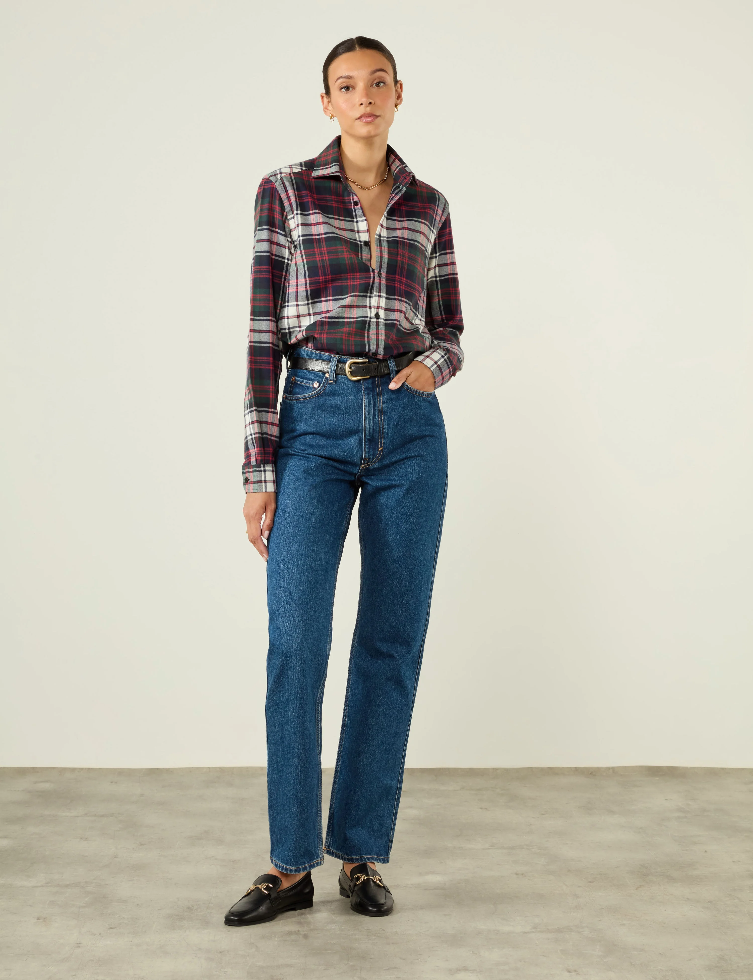 The Classic: Fine Brushed, White and Red Plaid - With Nothing Underneath