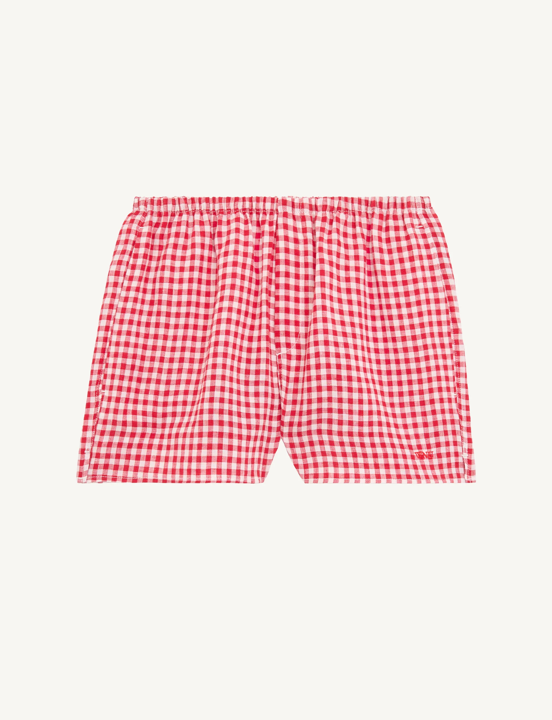Court Short: Linen, Post Box Red Gingham - With Nothing Underneath