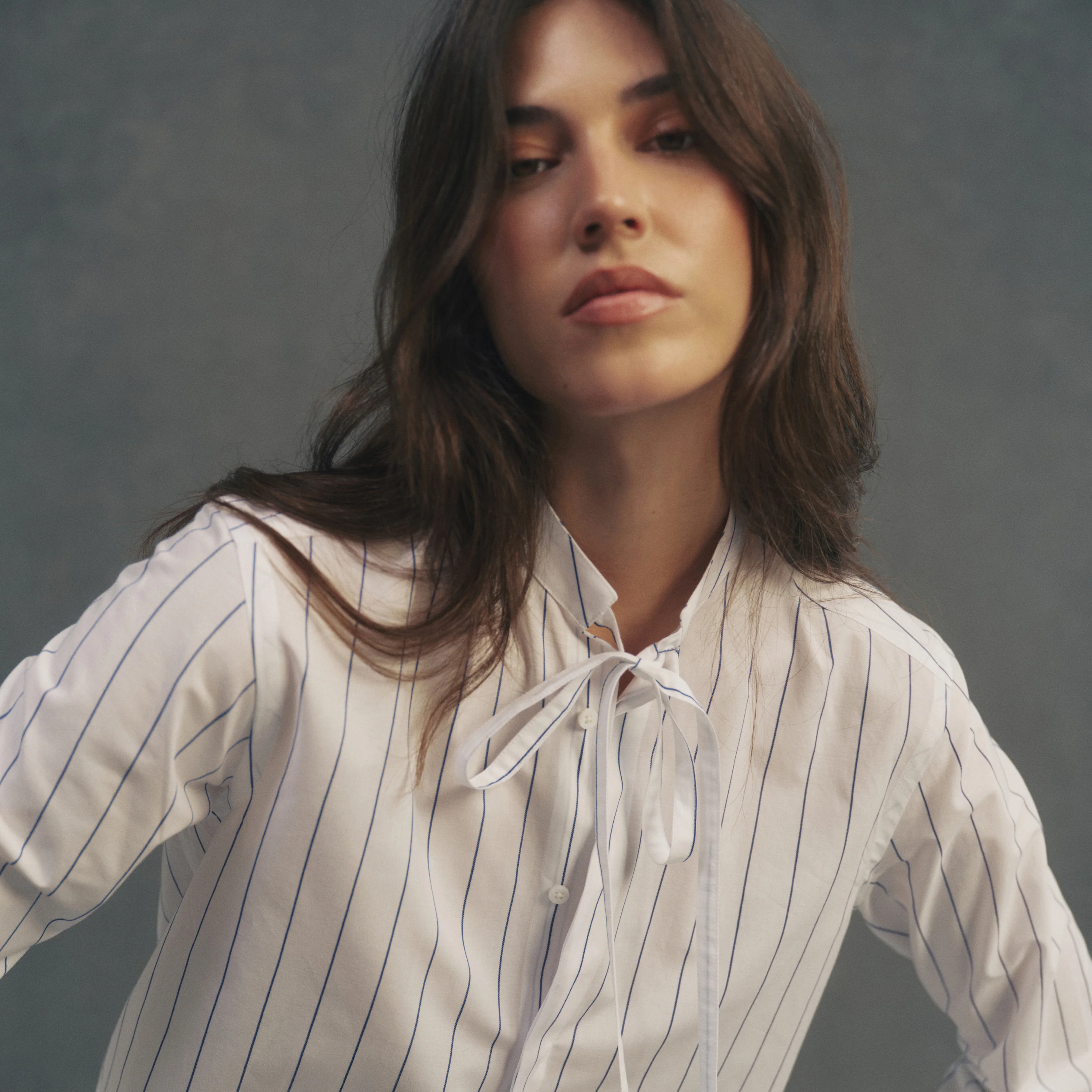 The Boyfriend Bow Tie: Fine Poplin, Blue and White Stripe - With Nothing Underneath