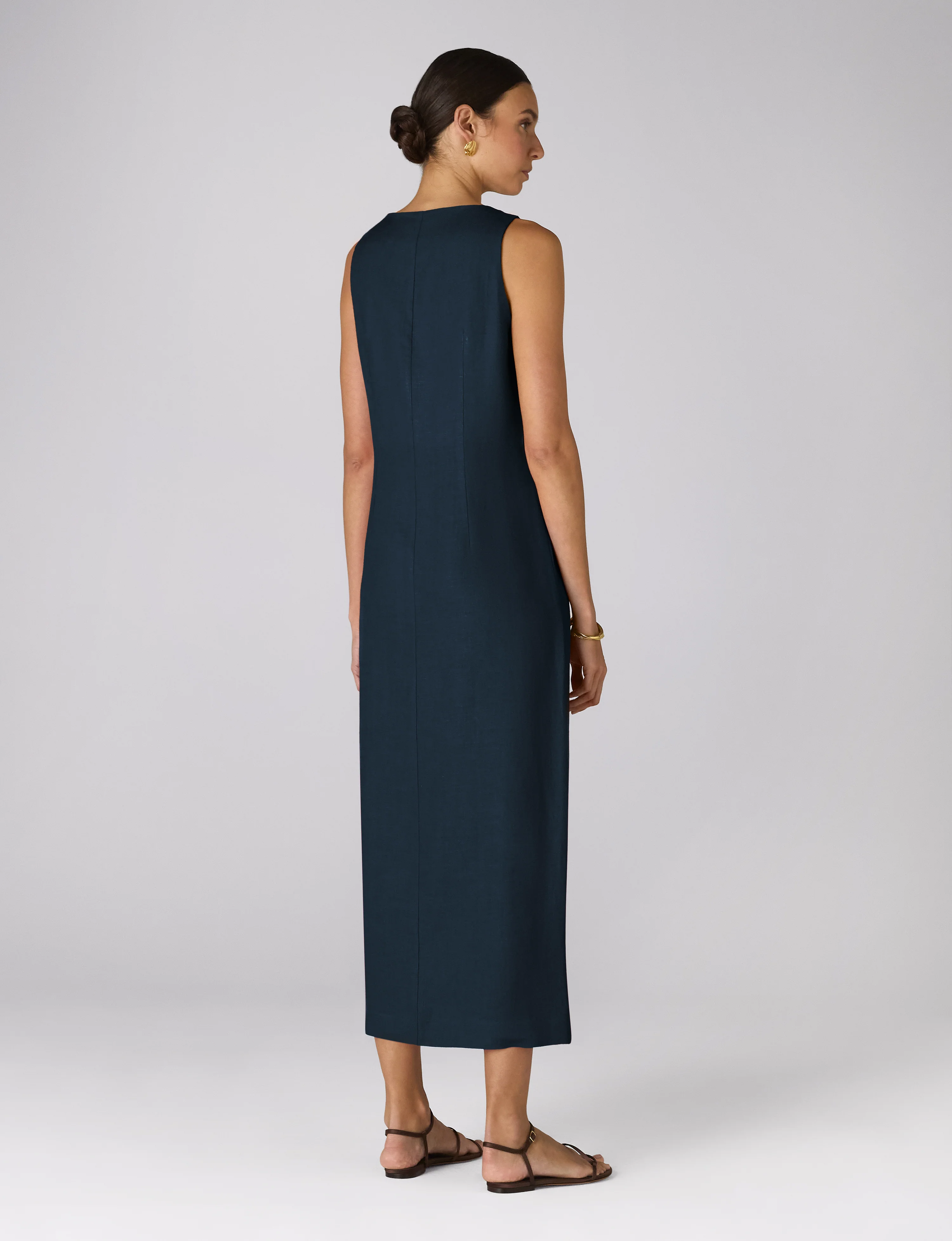 Birley Dress: Linen, Navy Blue - With Nothing Underneath