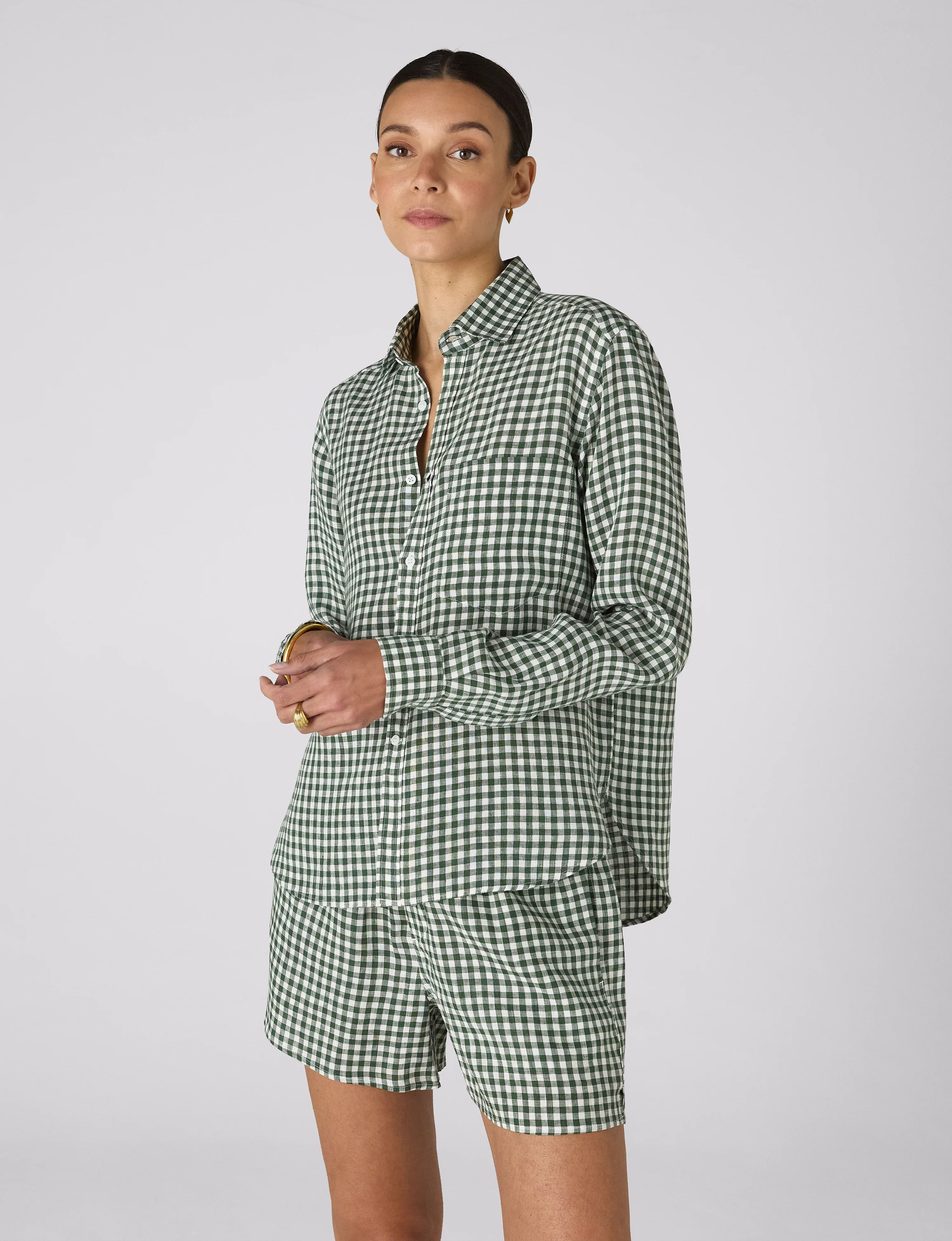 The Boxer: Linen, Green Gingham - With Nothing Underneath