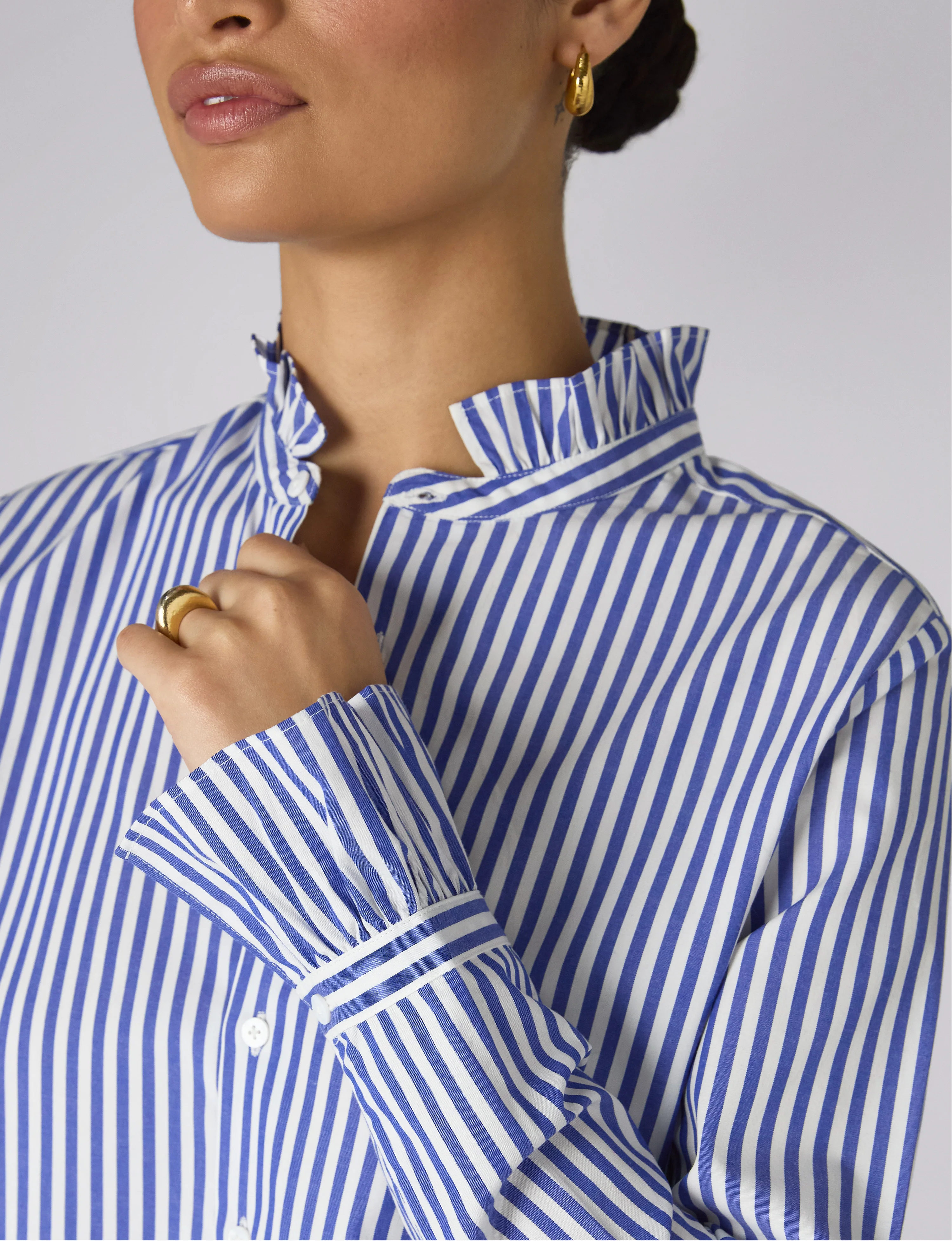Kew Blouse: Fine Poplin, Royal Blue Stripe - With Nothing Underneath