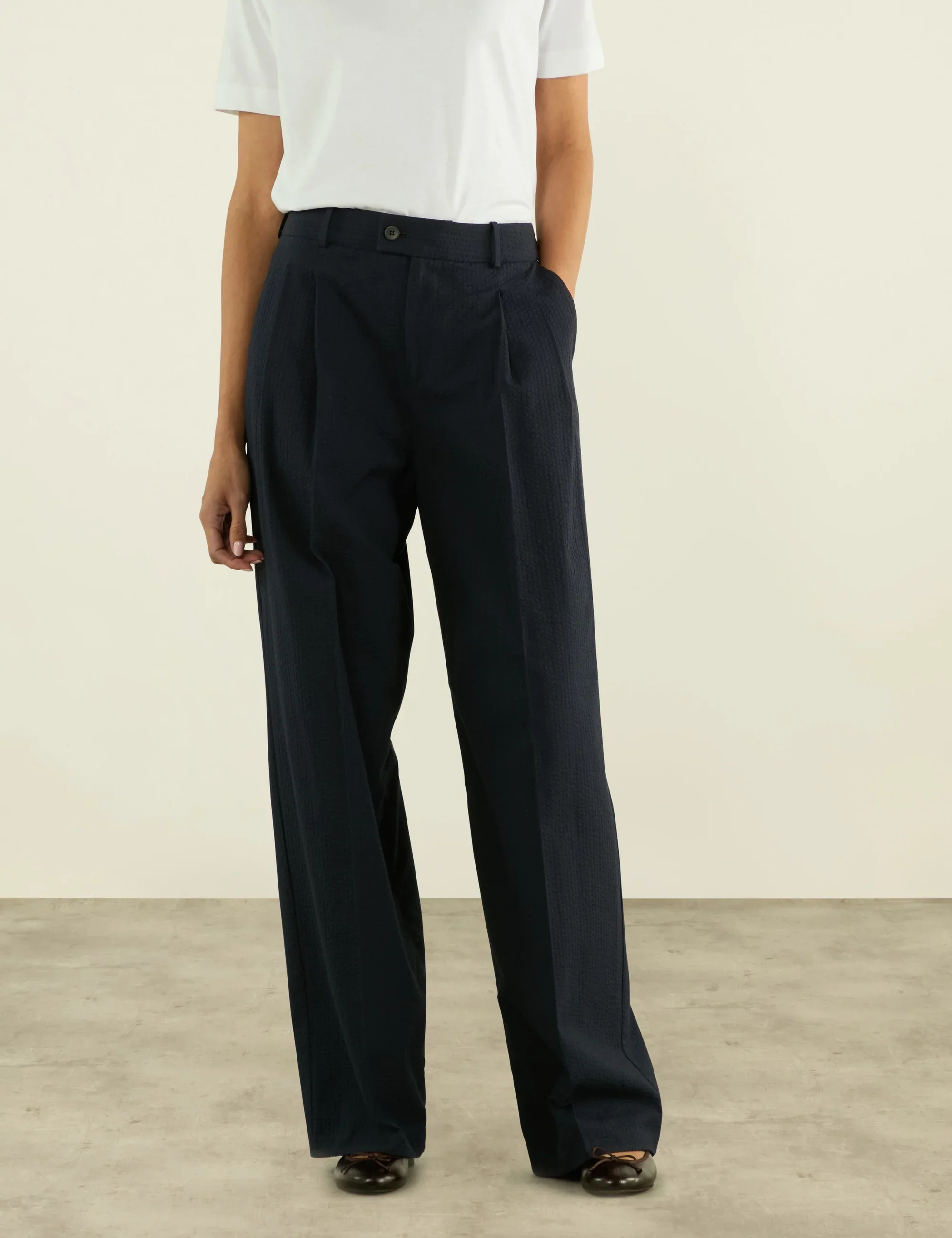 Rampling Trouser: Seersucker, Navy Blue - With Nothing Underneath