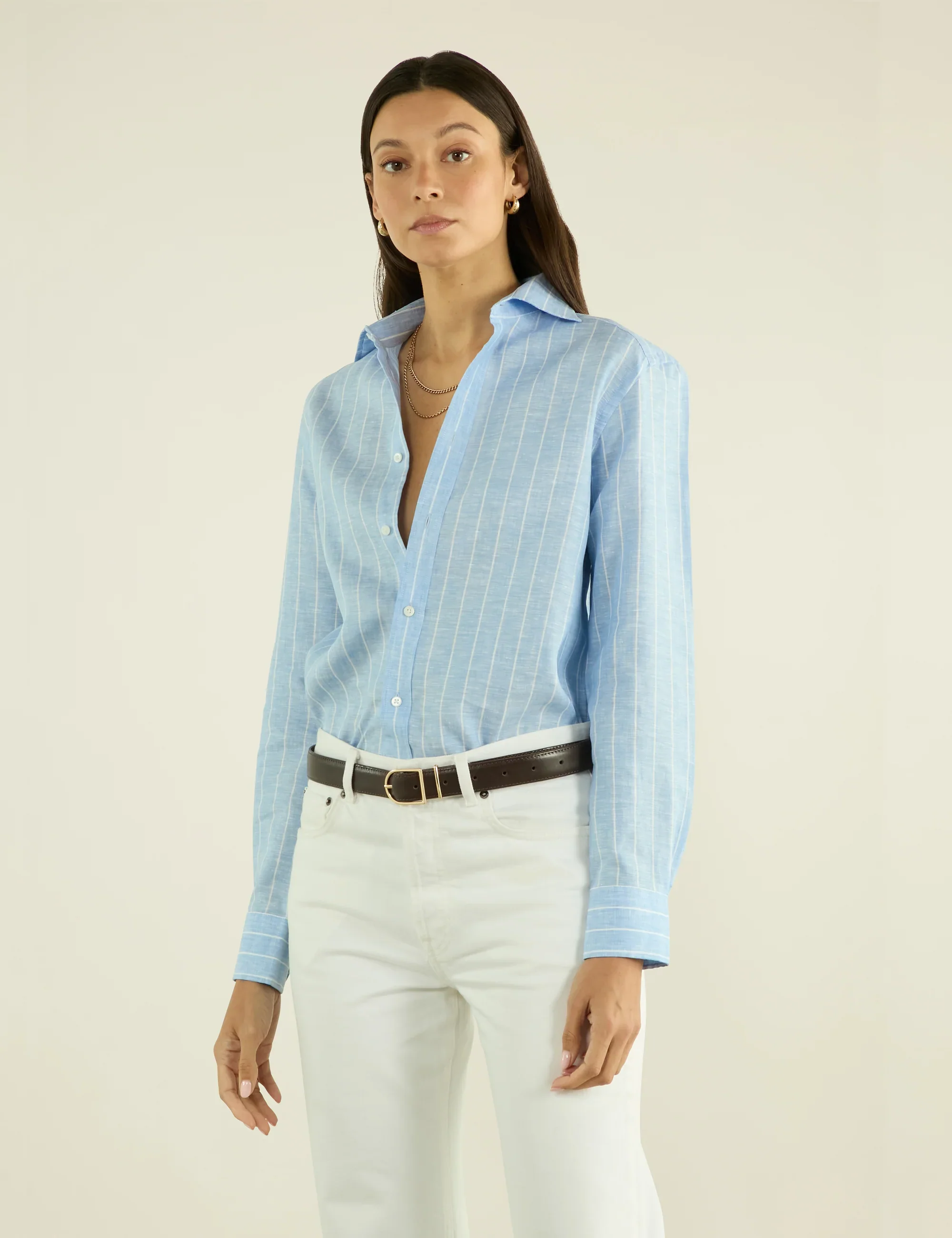The Boyfriend: Linen, Sky Blue Stripe - With Nothing Underneath