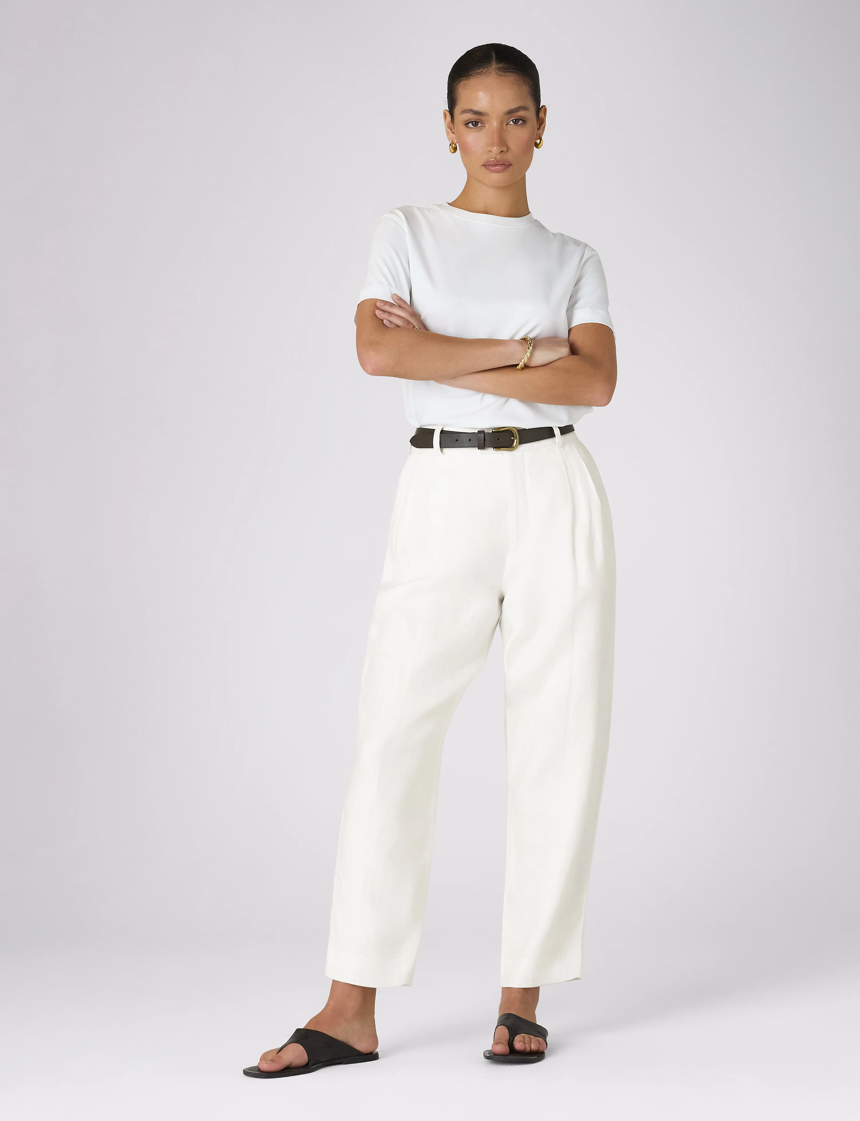 Christy Tapered Trouser: Linen, Ivory - With Nothing Underneath