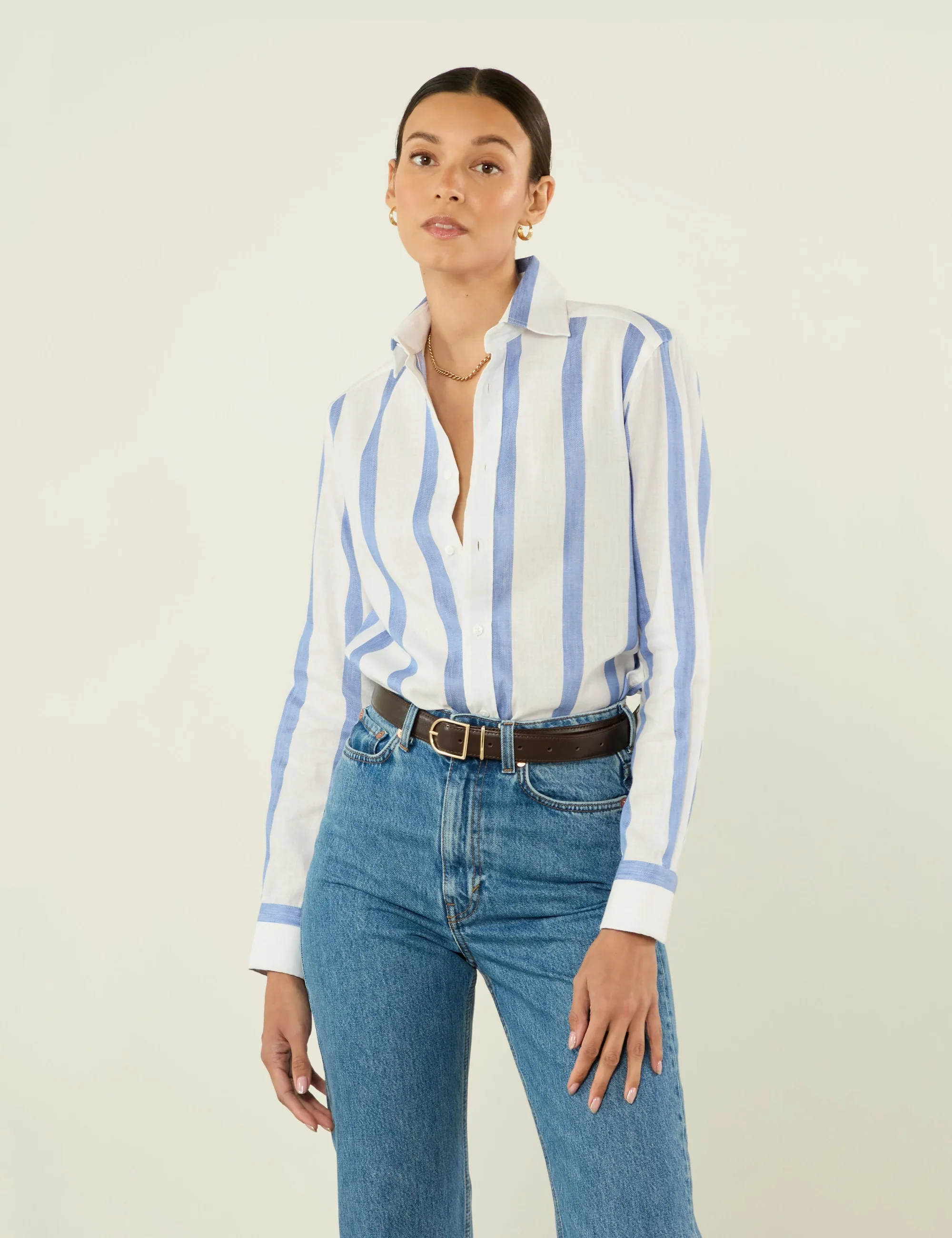 The Boyfriend: Weave, Ocean Blue Stripe - With Nothing Underneath