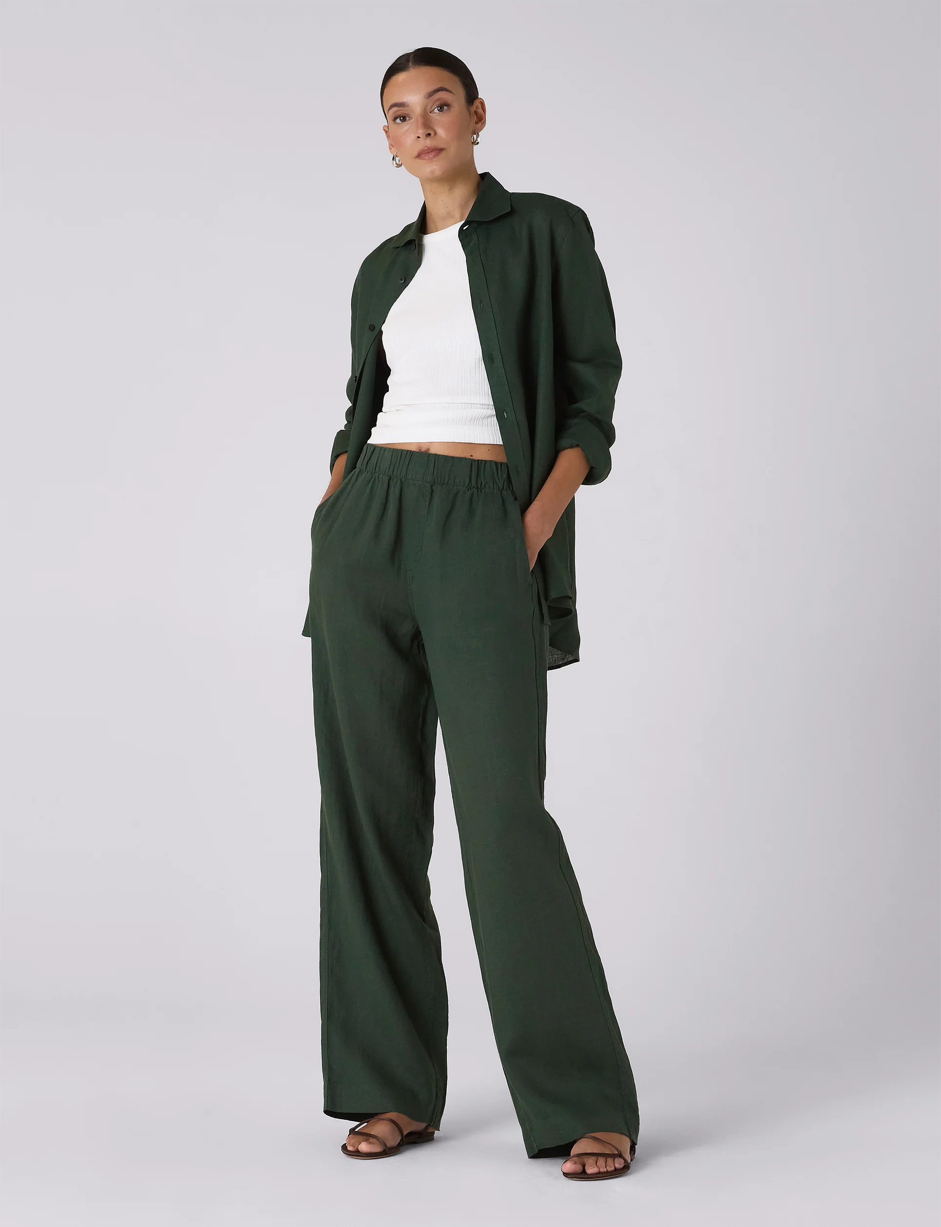 The Palazzo: Linen, Hunter Green - With Nothing Underneath