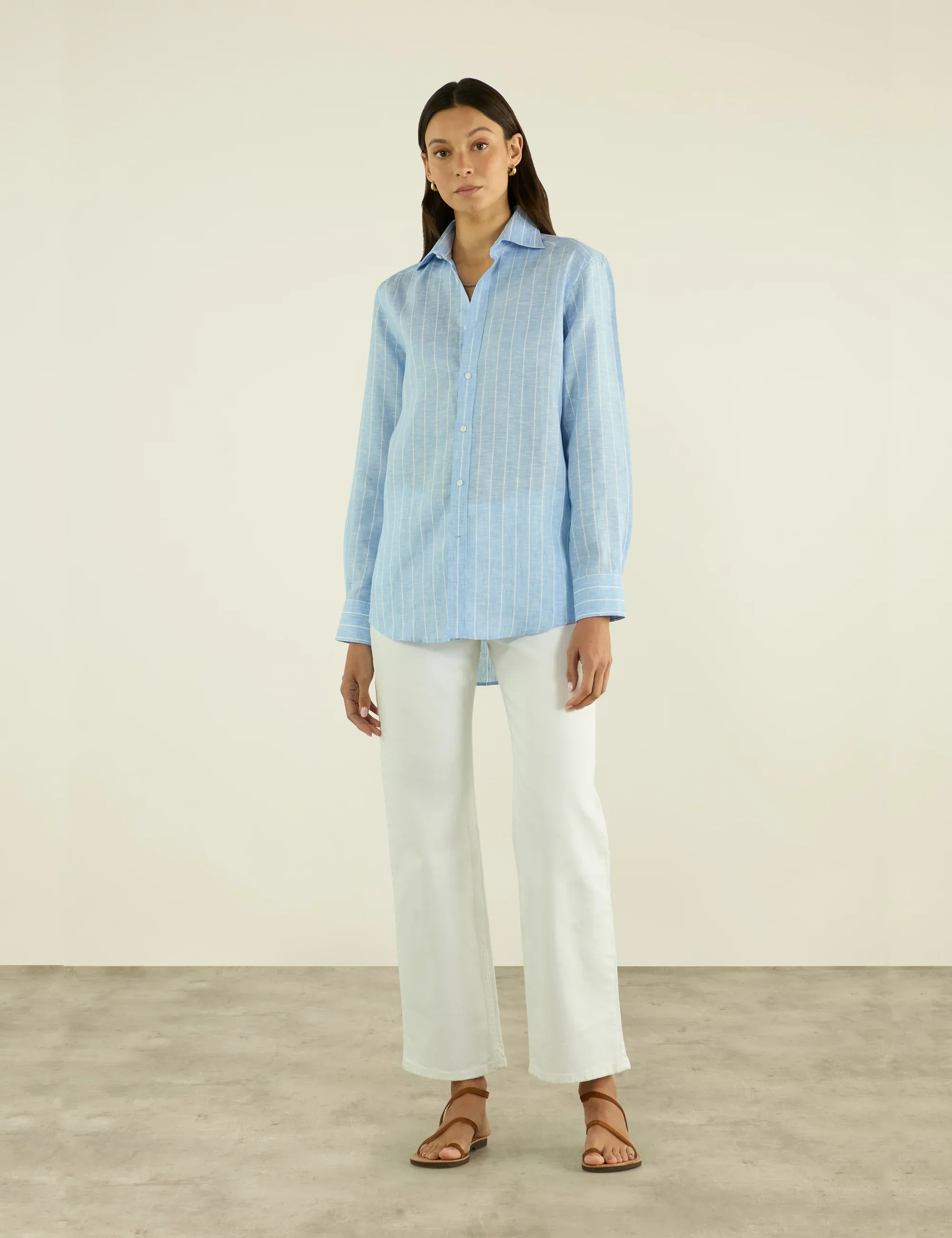 The Boyfriend: Linen, Sky Blue Stripe - With Nothing Underneath