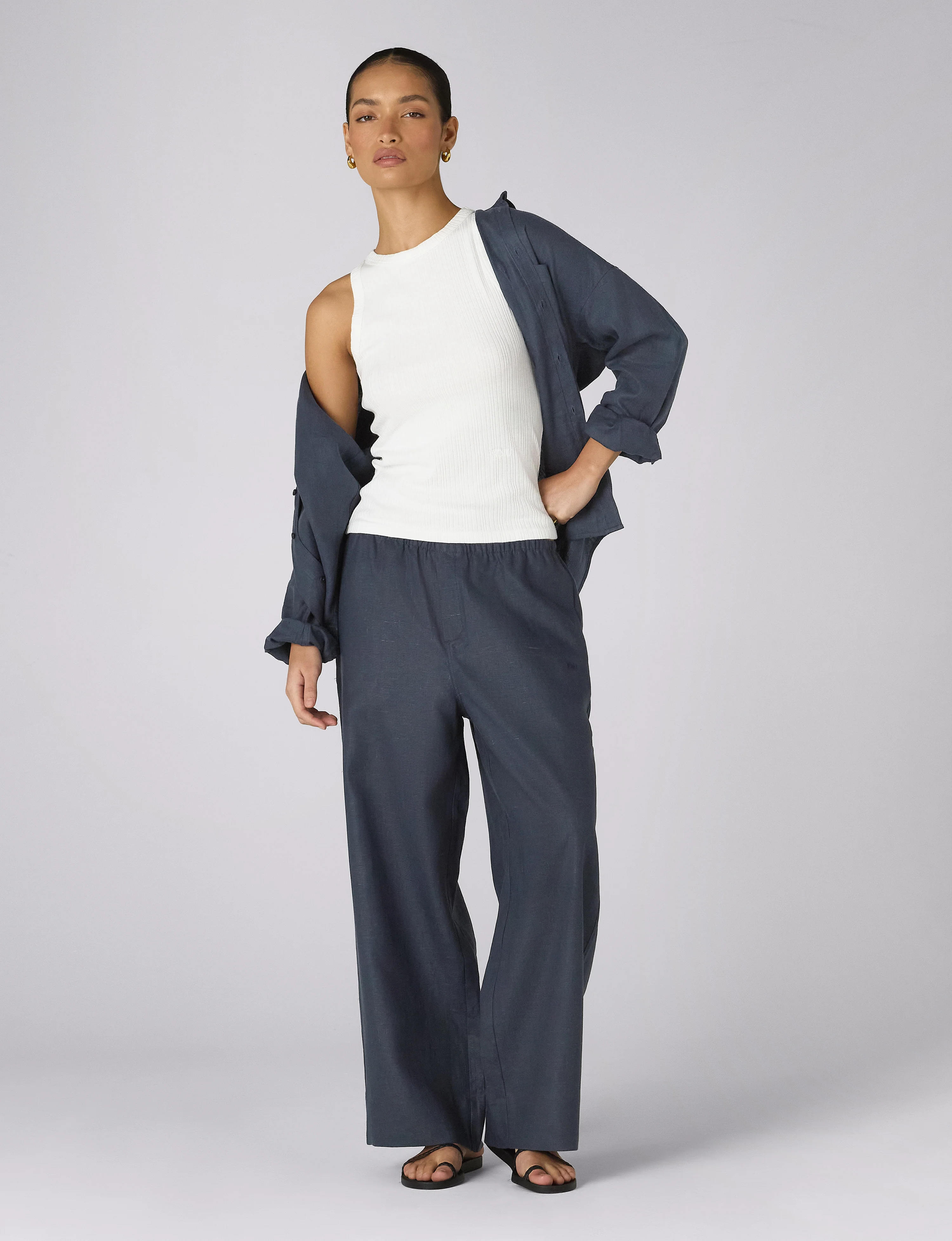 Bay Trouser: Hemp, Navy Blue - With Nothing Underneath