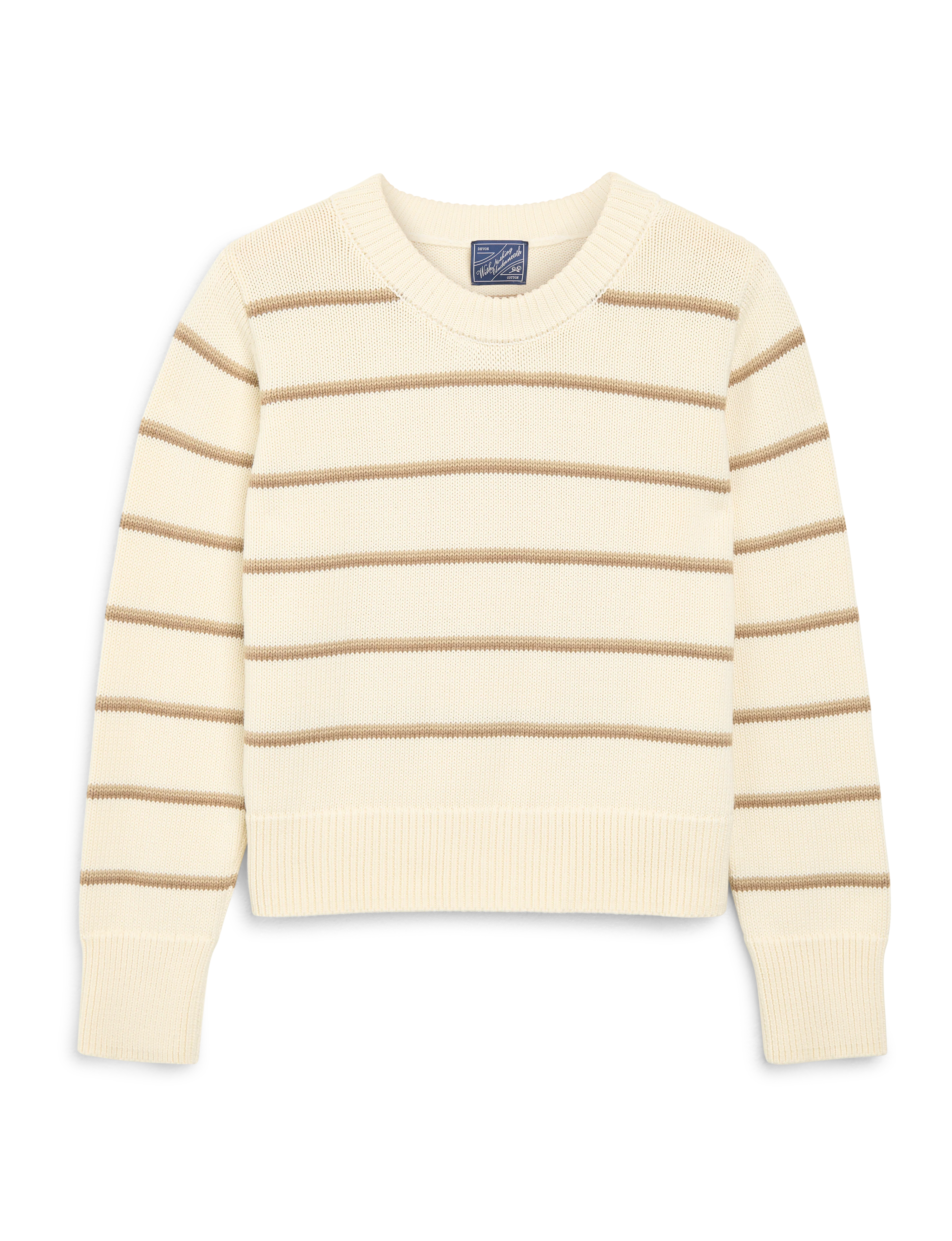 Devon Jumper: Cotton, Ecru and Latte Stripe - With Nothing Underneath