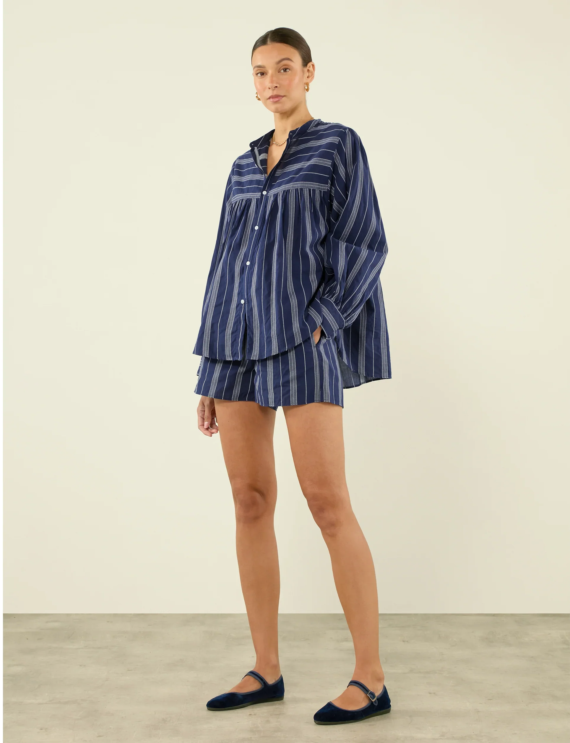 The Boxer: Cotton Voile, Navy and White Stripe - With Nothing Underneath