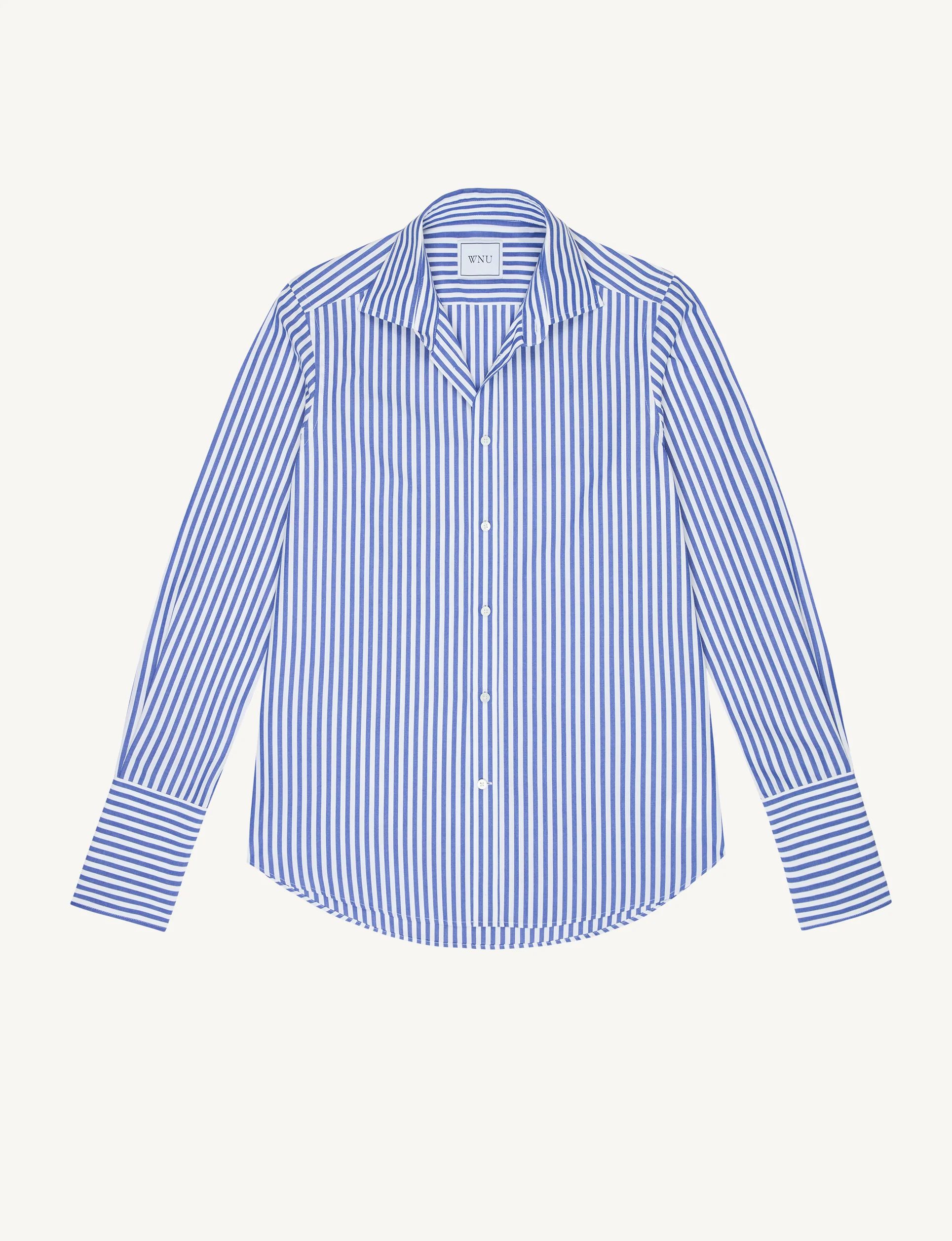 The Boyfriend Exaggerated Cuff: Fine Poplin, Royal Blue Stripe - With Nothing Underneath