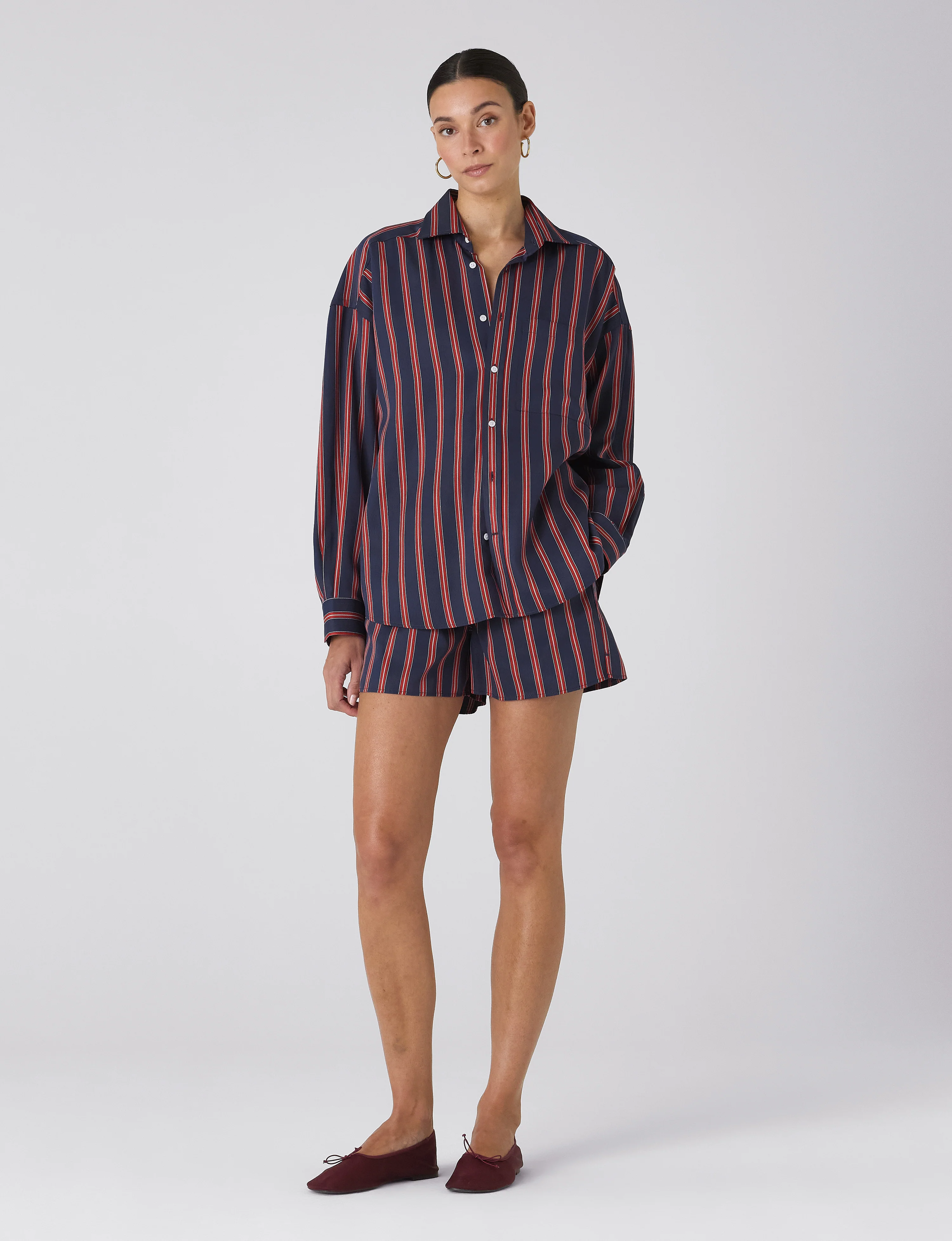 The Weekend: TENCEL™ Lyocell, Navy Blue and Red Stripe - With Nothing Underneath