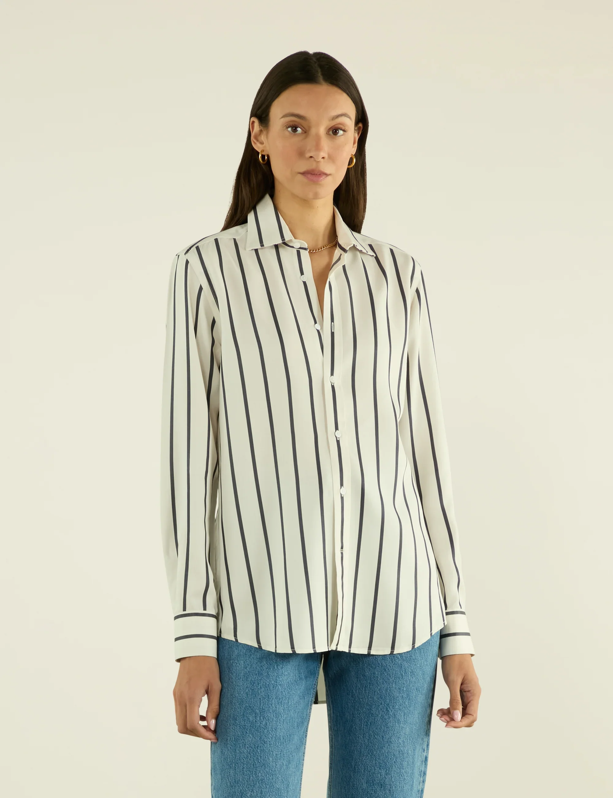 The Boyfriend: TENCEL™ Lyocell, Charcoal Stripe - With Nothing Underneath