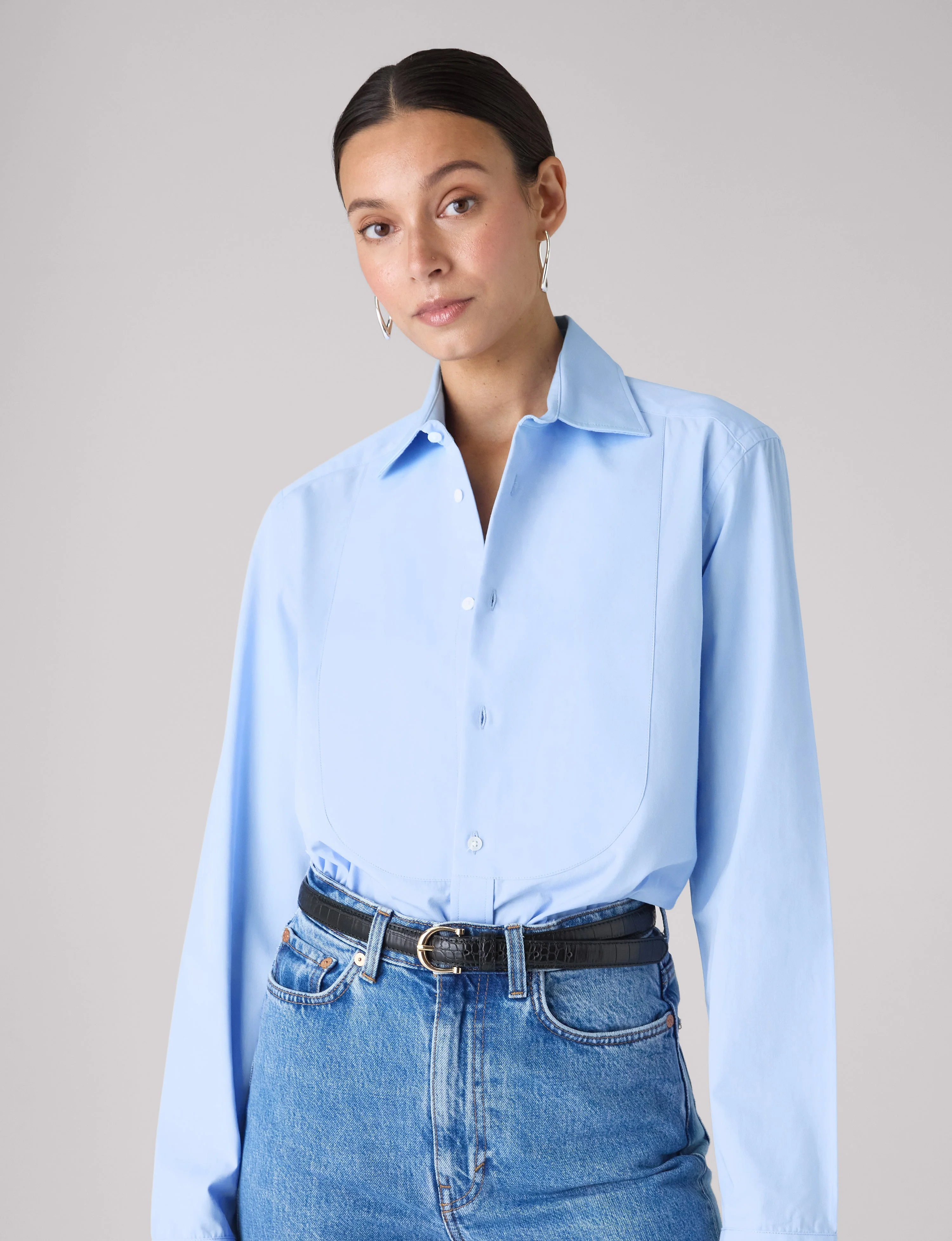 The Dress Shirt Curved Bib: Poplin, Sky Blue - With Nothing Underneath