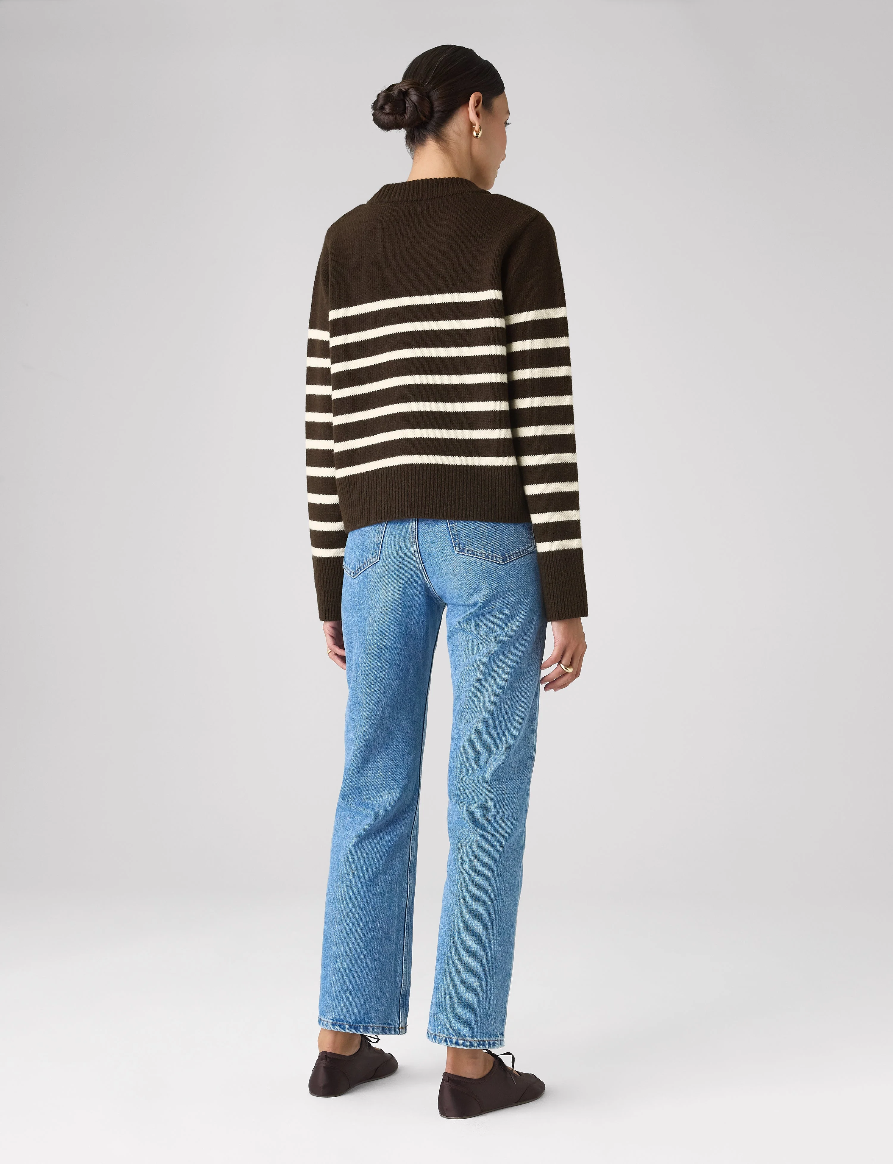 Devon Jumper: Wool, Chocolate with Cream Stripes - With Nothing Underneath