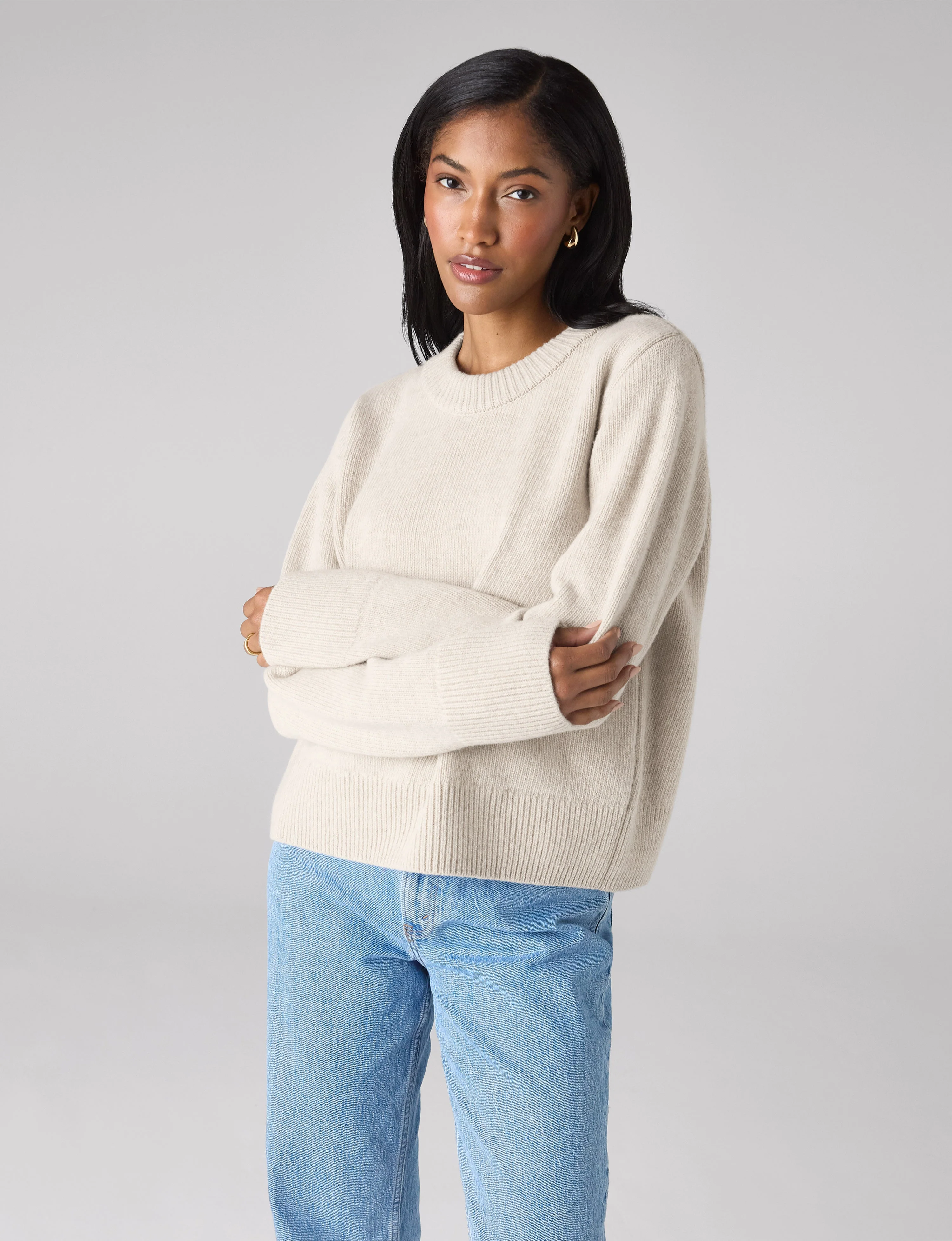 Devon Jumper: Wool, Oatmeal - With Nothing Underneath