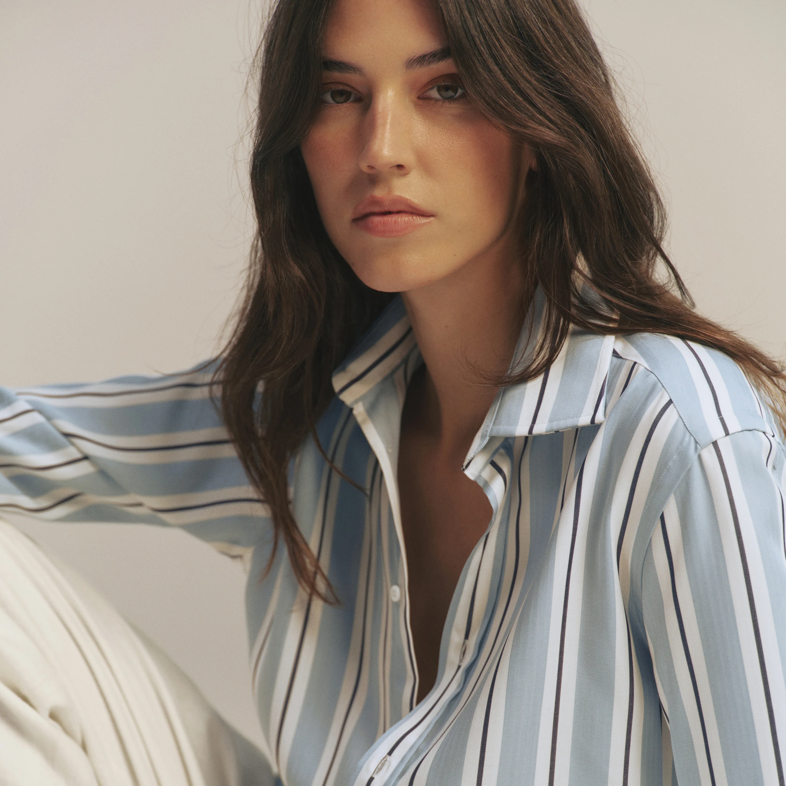 The Boyfriend Exaggerated Cuff: TENCEL™ Lyocell, Slate and Black Stripe - With Nothing Underneath