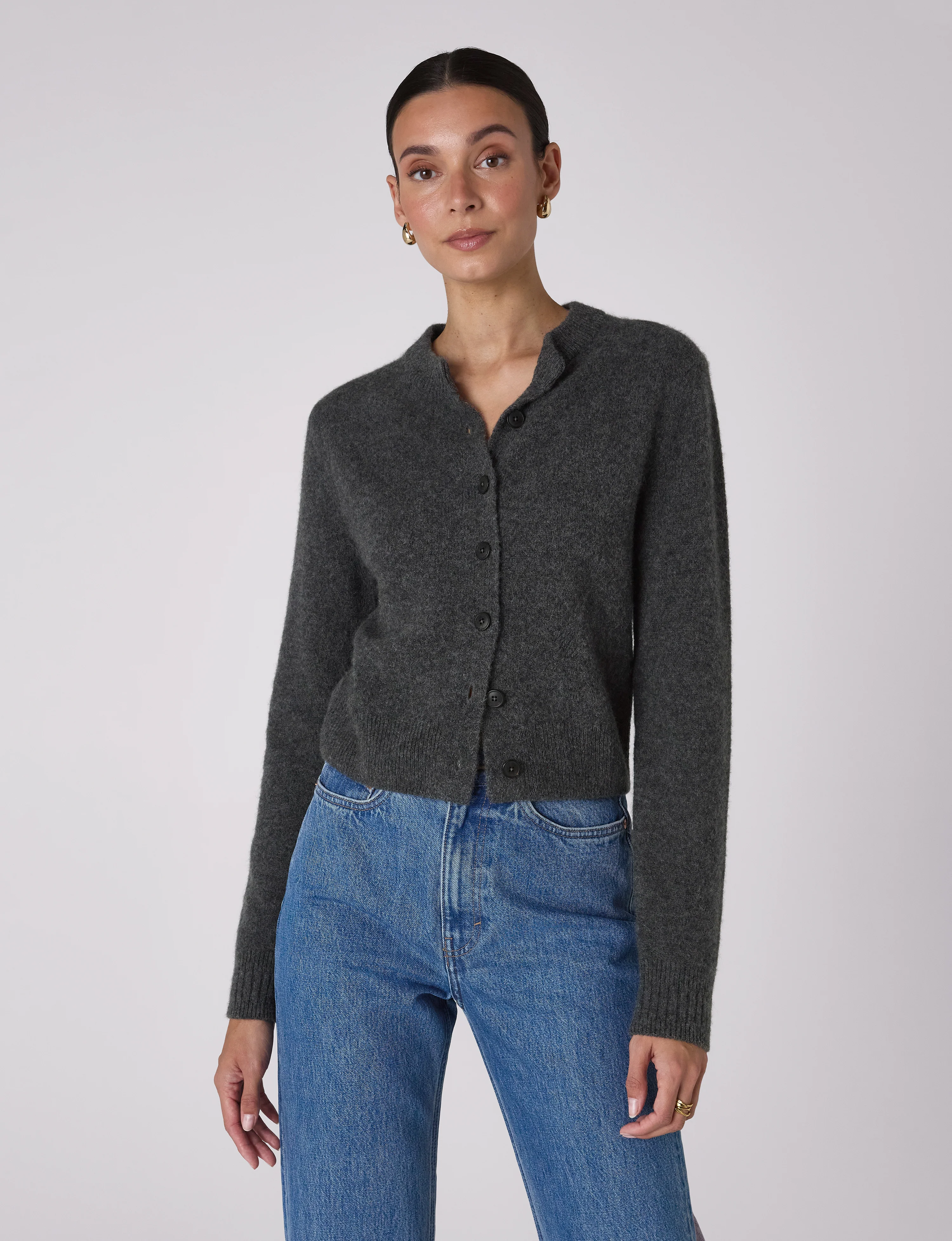 Jura Cardigan: Yak Wool, Dark Grey Melange - With Nothing Underneath