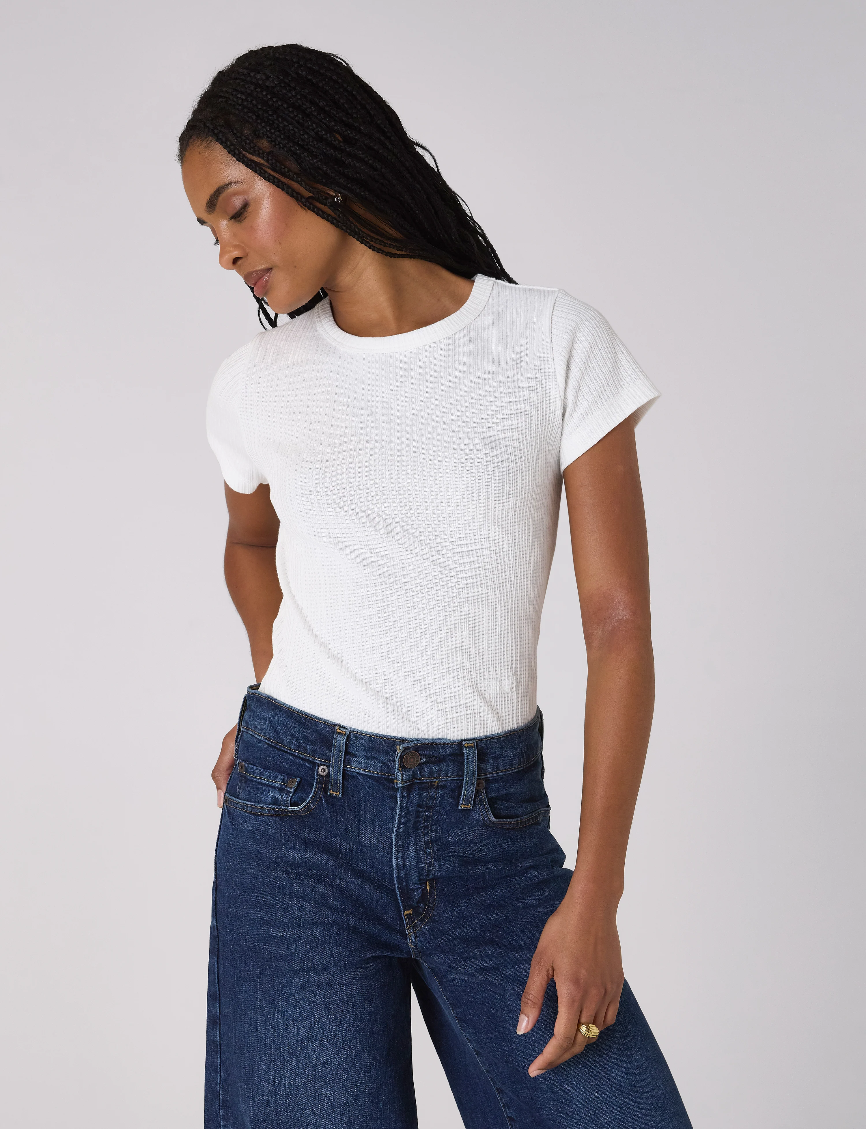 Camden Fitted T-Shirt: Cotton Textured Rib, Off-White - With Nothing Underneath