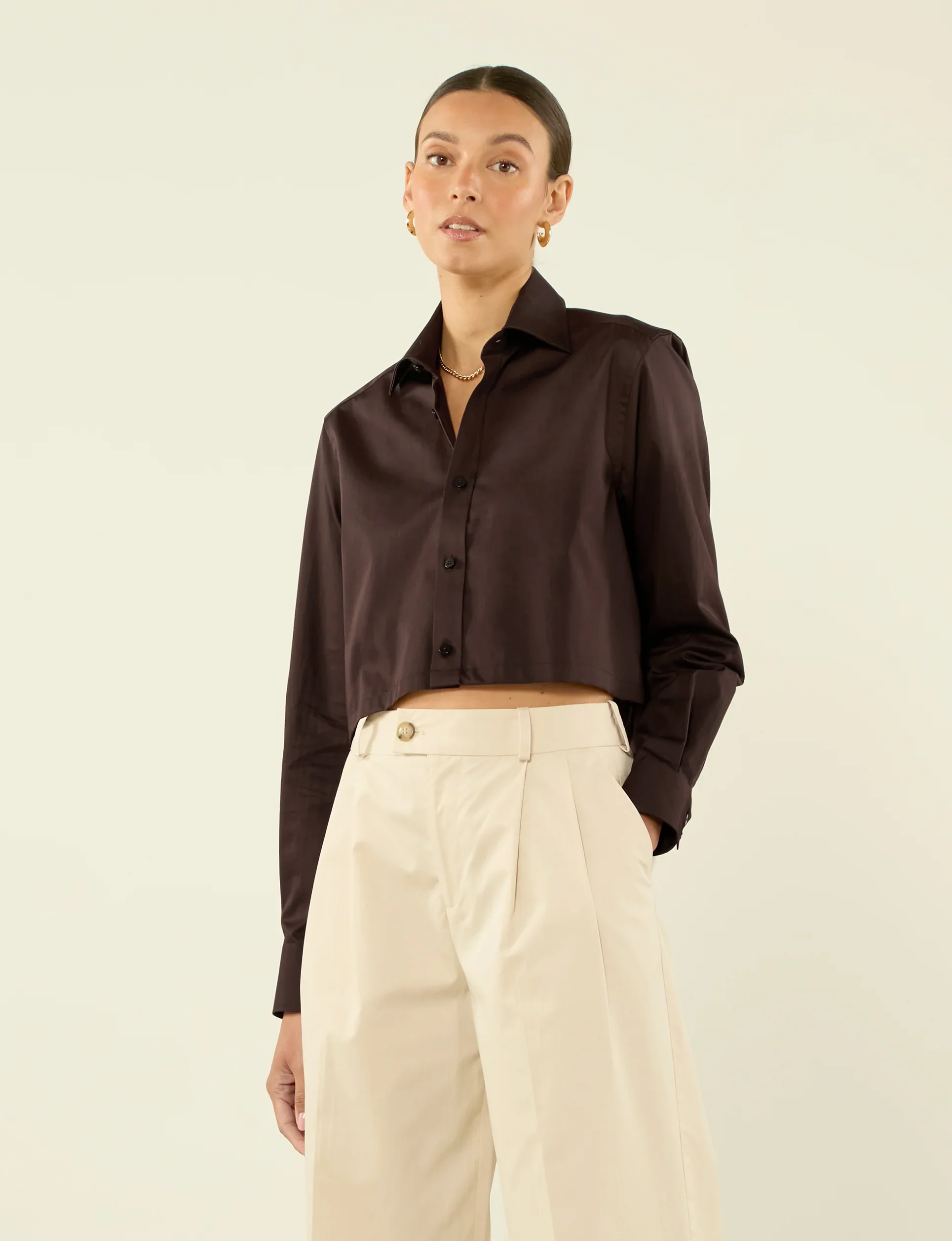 The Cropped: Fine Poplin, Chocolate - With Nothing Underneath
