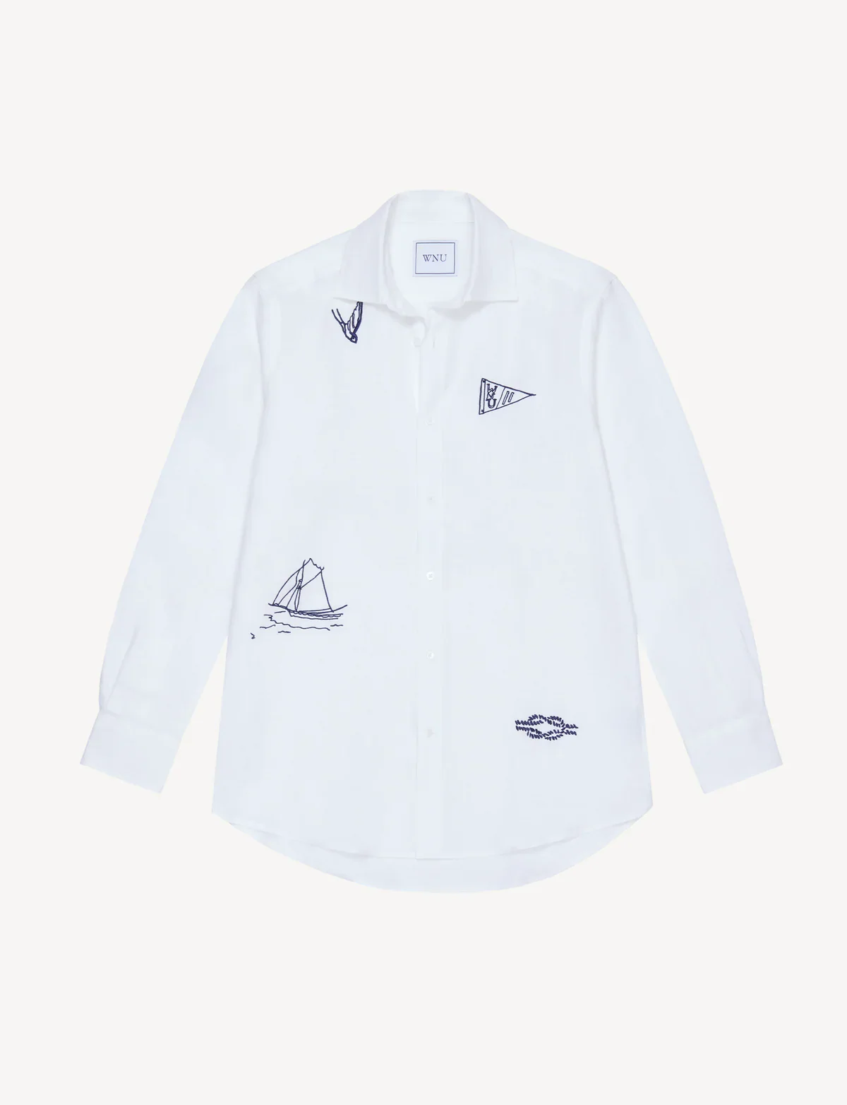 The Boyfriend: Linen, Marine Embroidery - With Nothing Underneath
