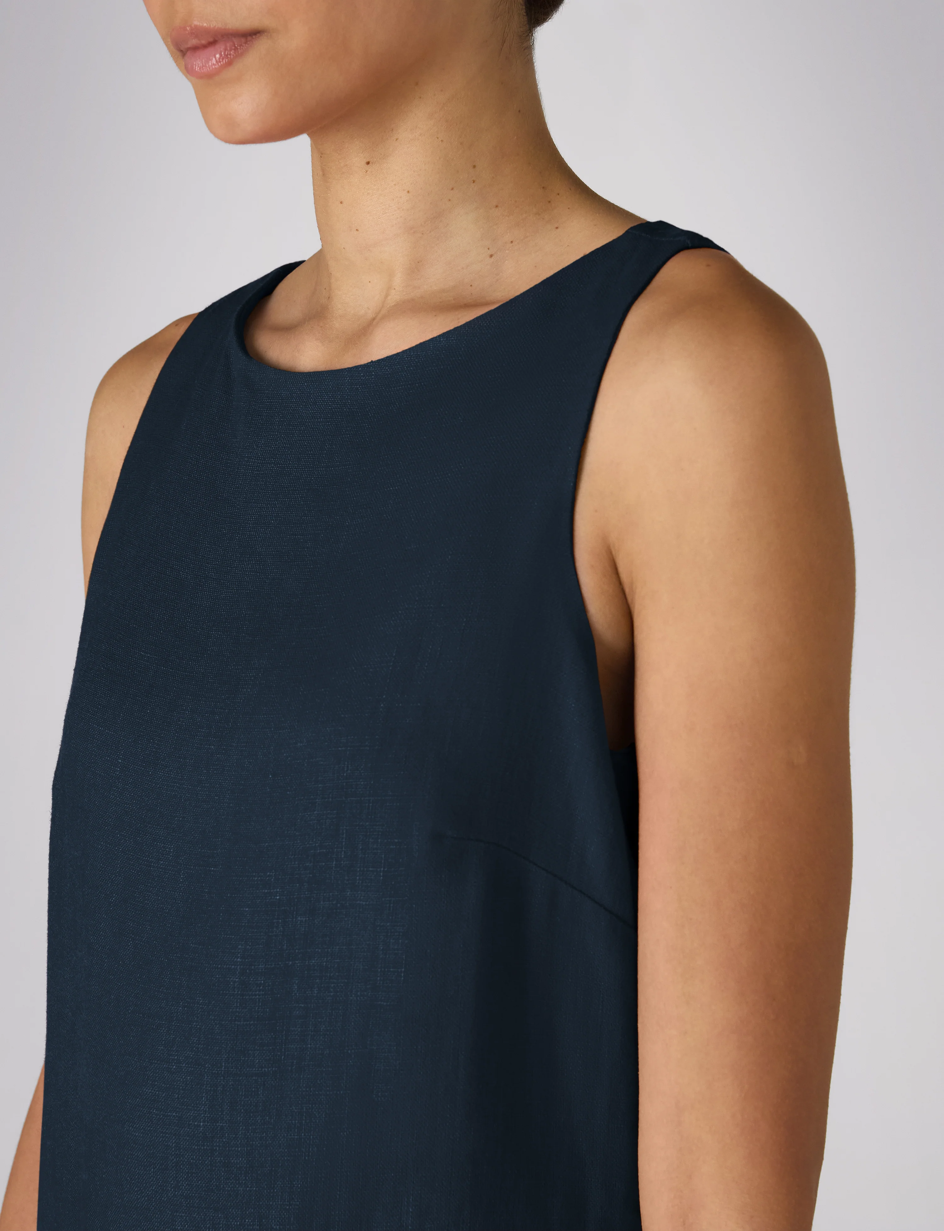 Birley Dress: Linen, Navy Blue - With Nothing Underneath