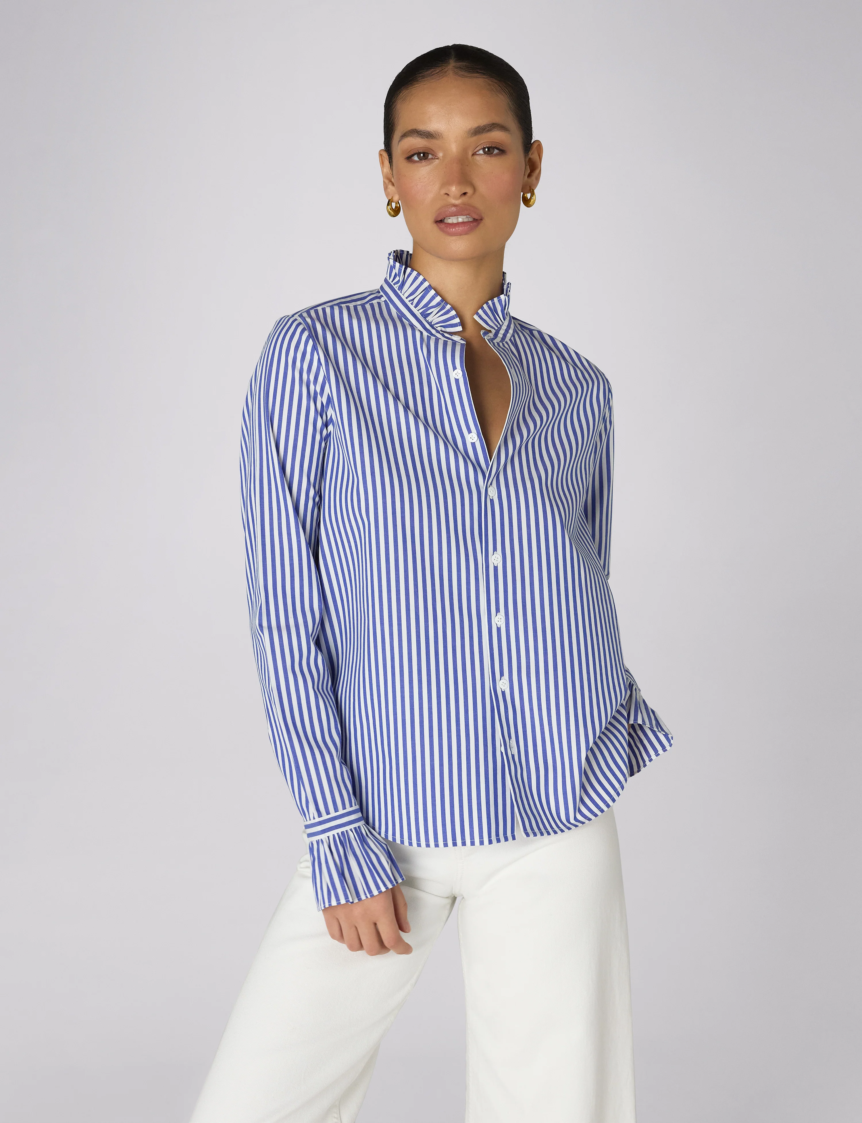 Kew Blouse: Fine Poplin, Royal Blue Stripe - With Nothing Underneath