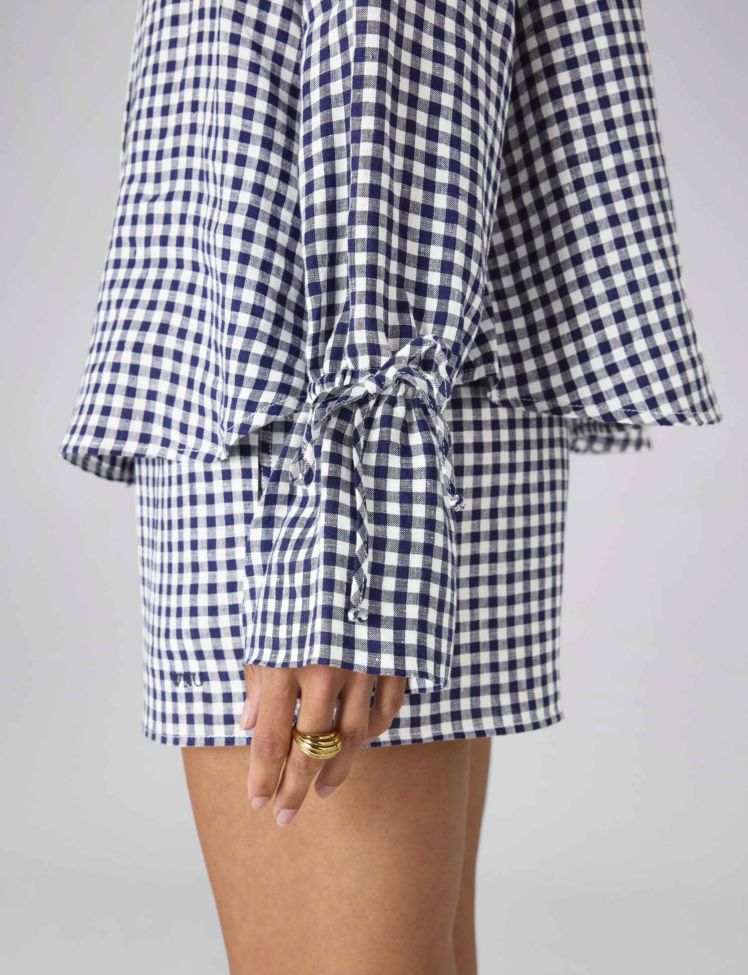 Rye Blouse: Linen, Navy Blue Gingham - With Nothing Underneath