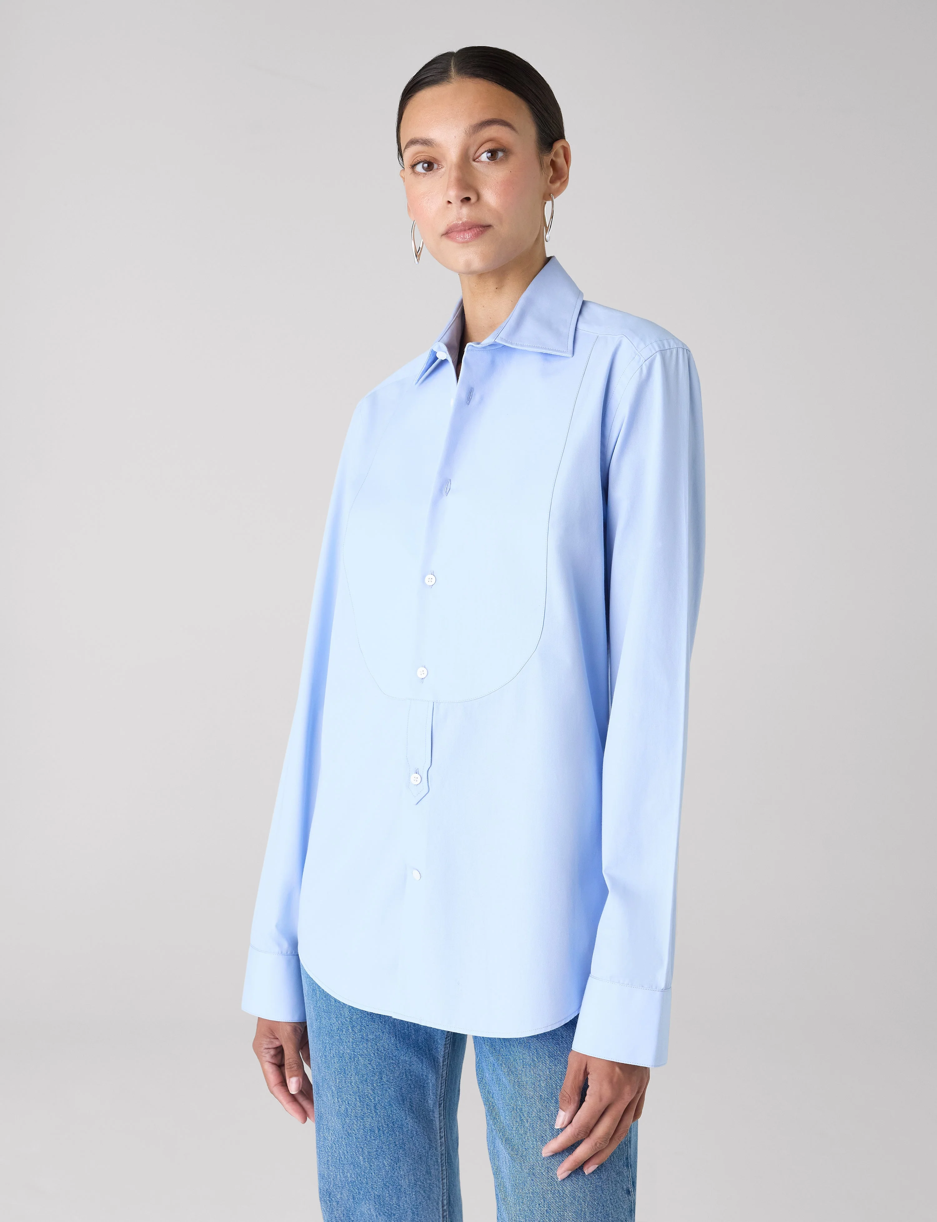 The Dress Shirt Curved Bib: Poplin, Sky Blue - With Nothing Underneath