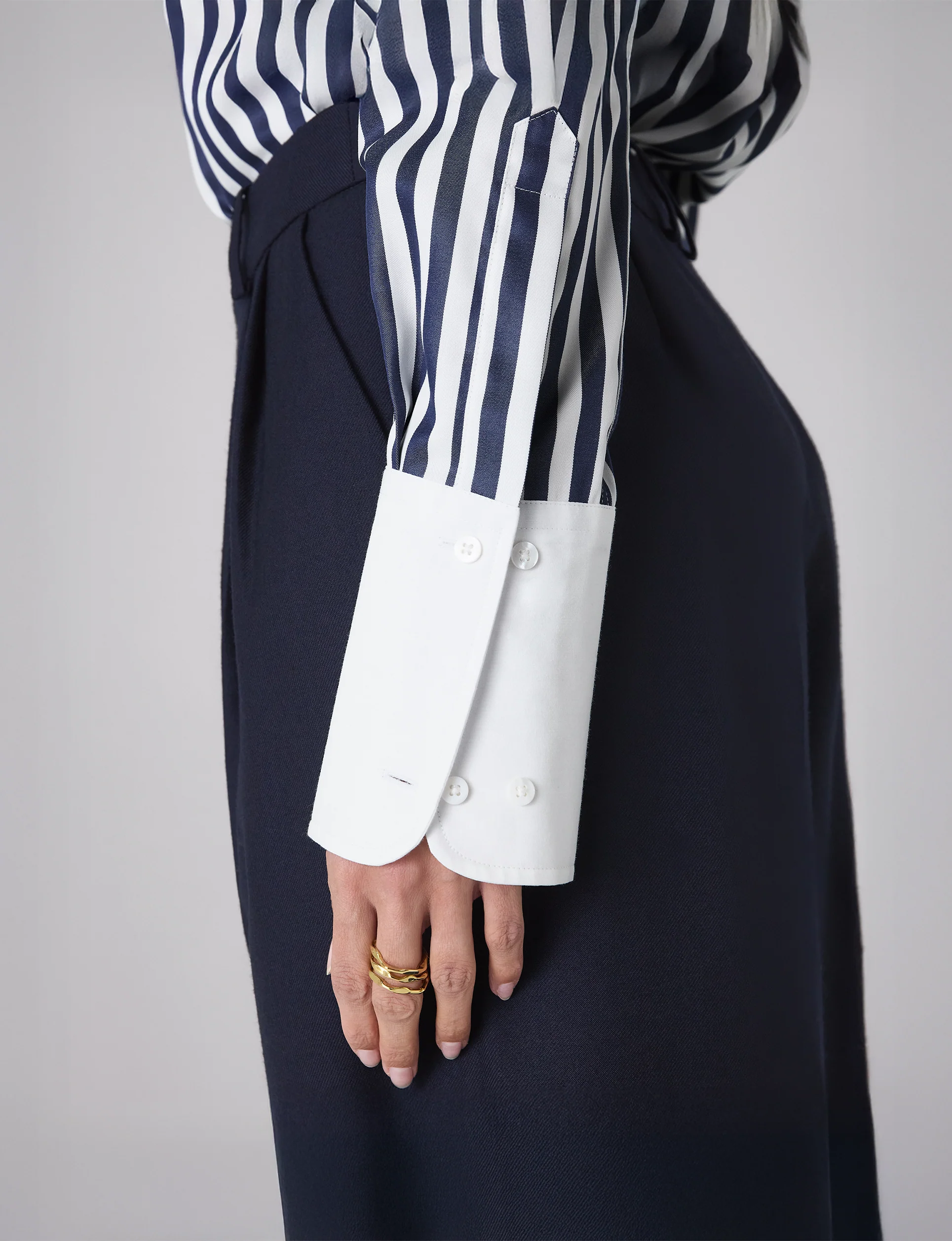 The Boyfriend Contrast Exaggerated Cuff: TENCEL™ Lyocell, Navy Blue Stripe - With Nothing Underneath