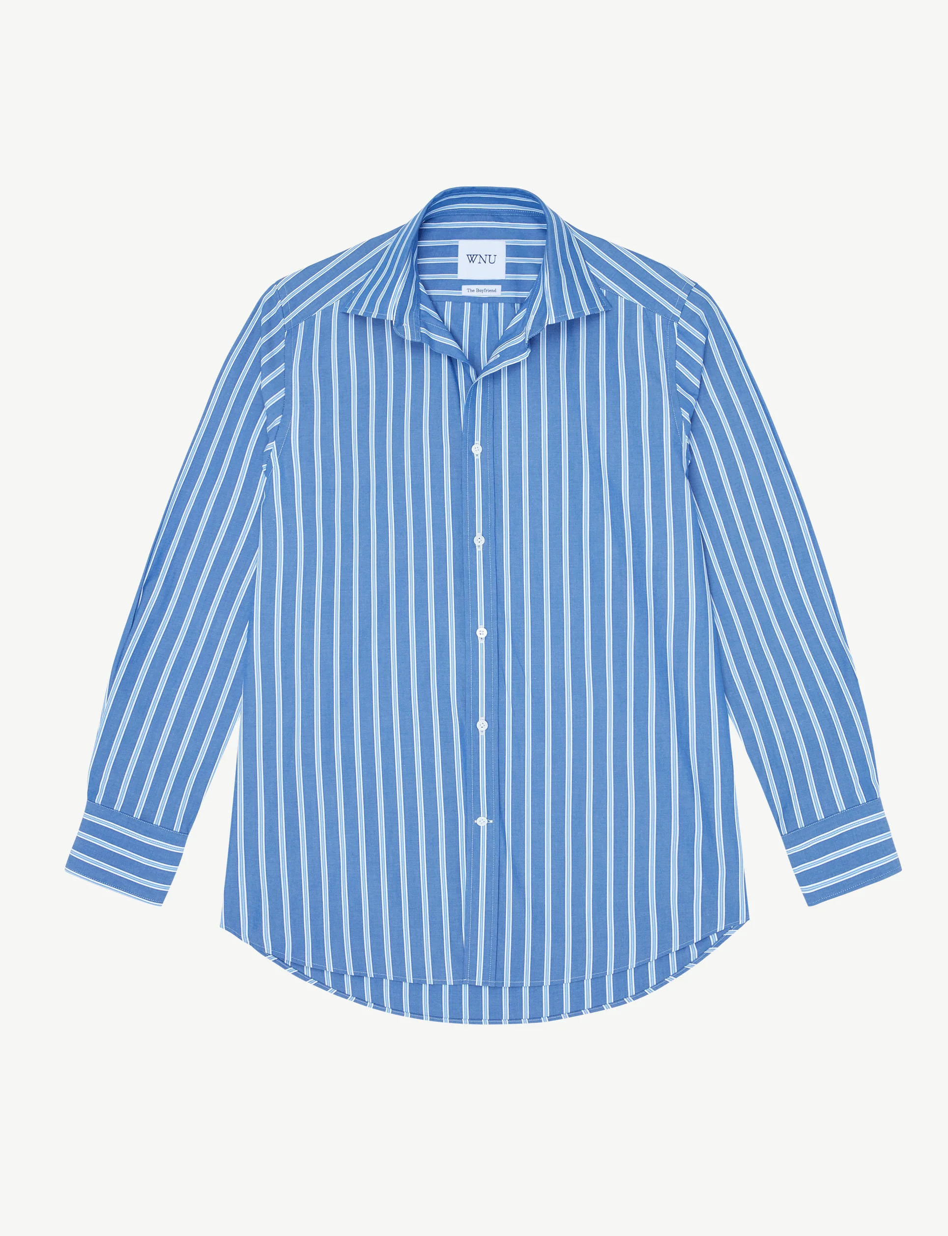 The Boyfriend: Fine Poplin, Blue Multi Stripe - With Nothing Underneath