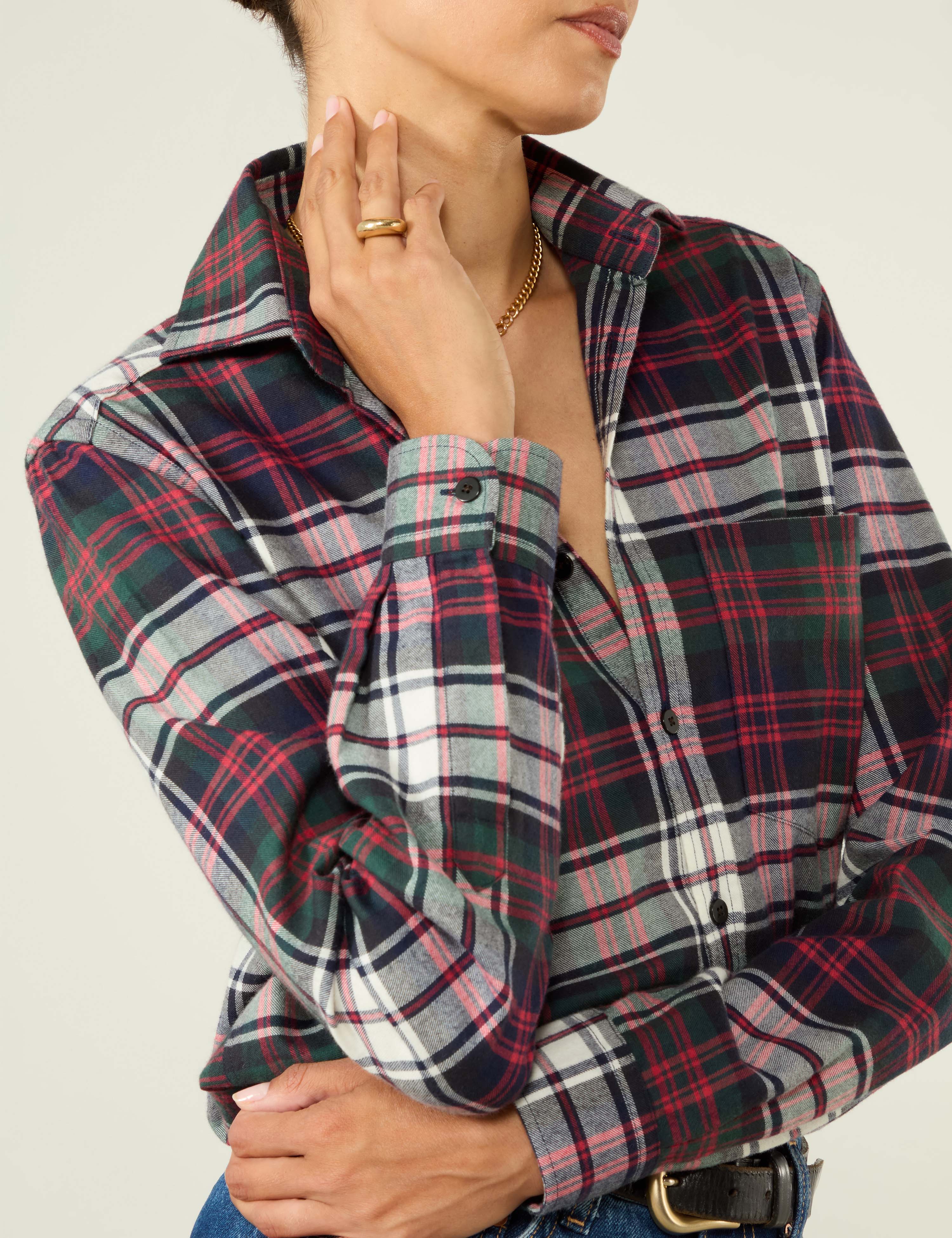 The Classic: Fine Brushed, White and Red Plaid - With Nothing Underneath